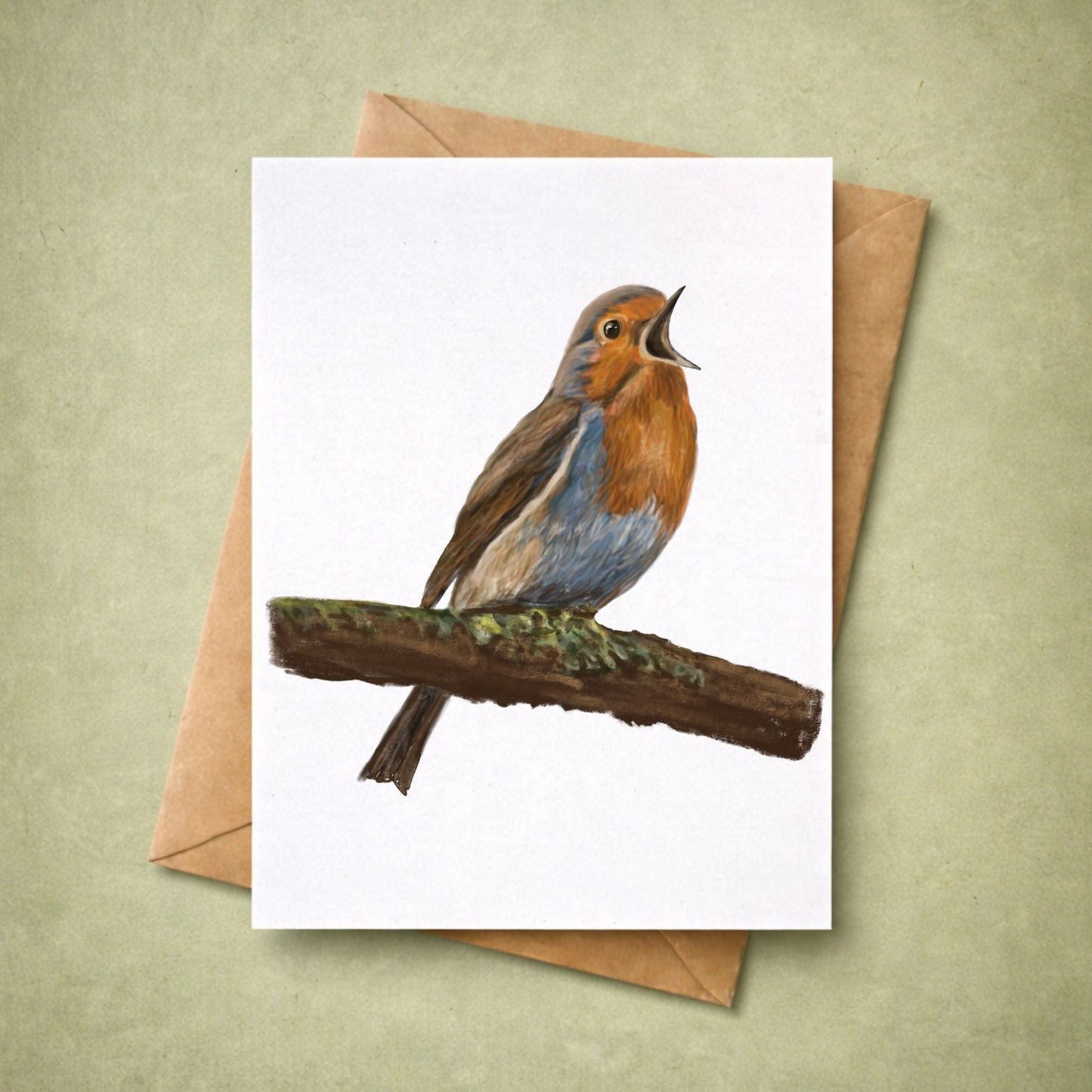 European Robin Singing Postcard - MerikaArt