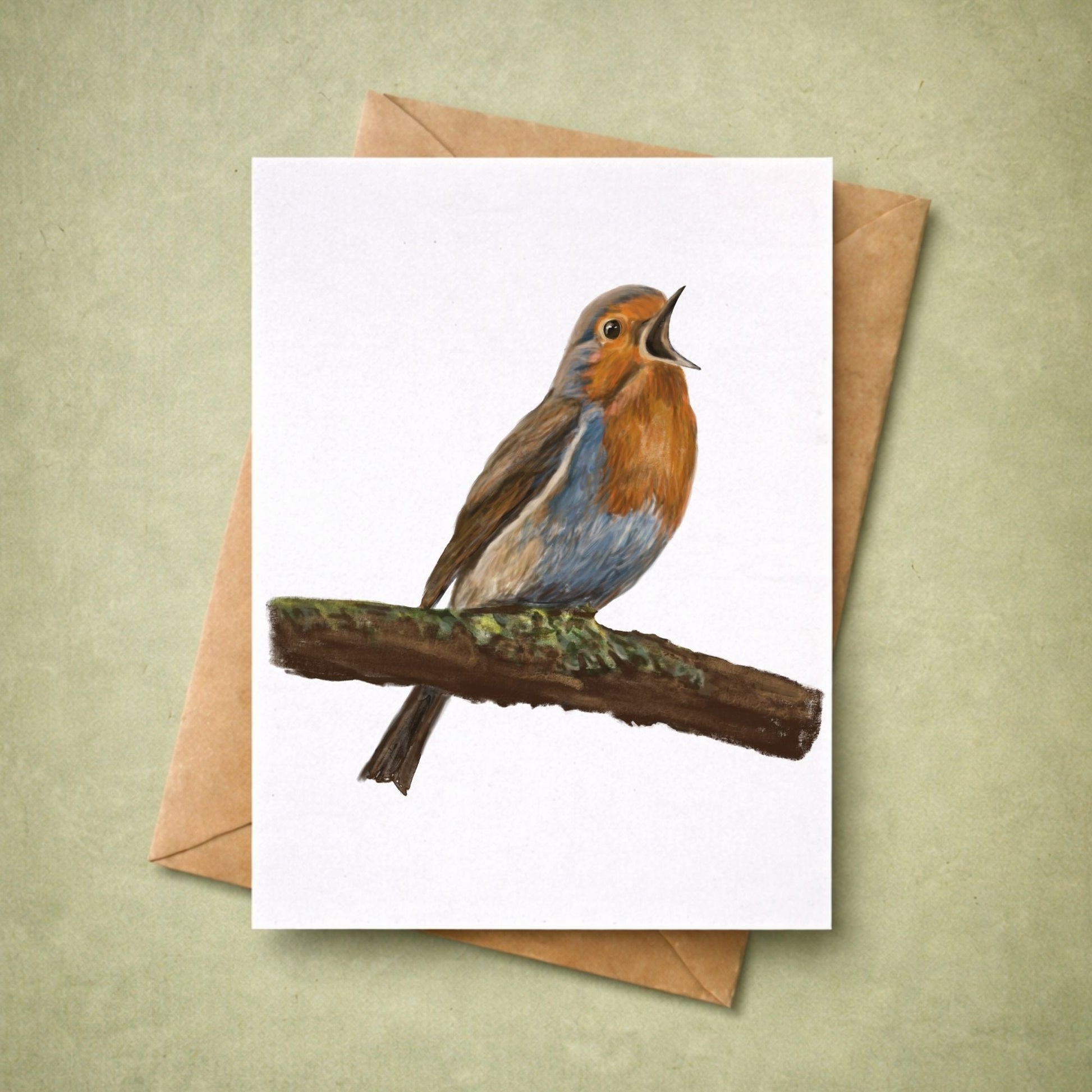 European Robin Singing Postcard - MerikaArt