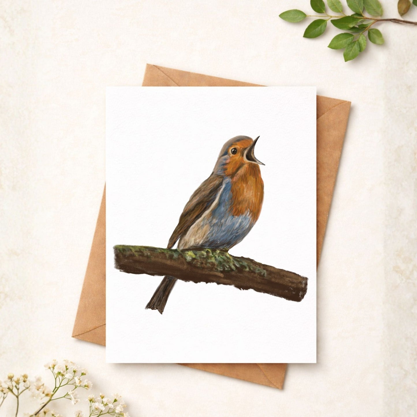 European Robin Singing Postcard - MerikaArt