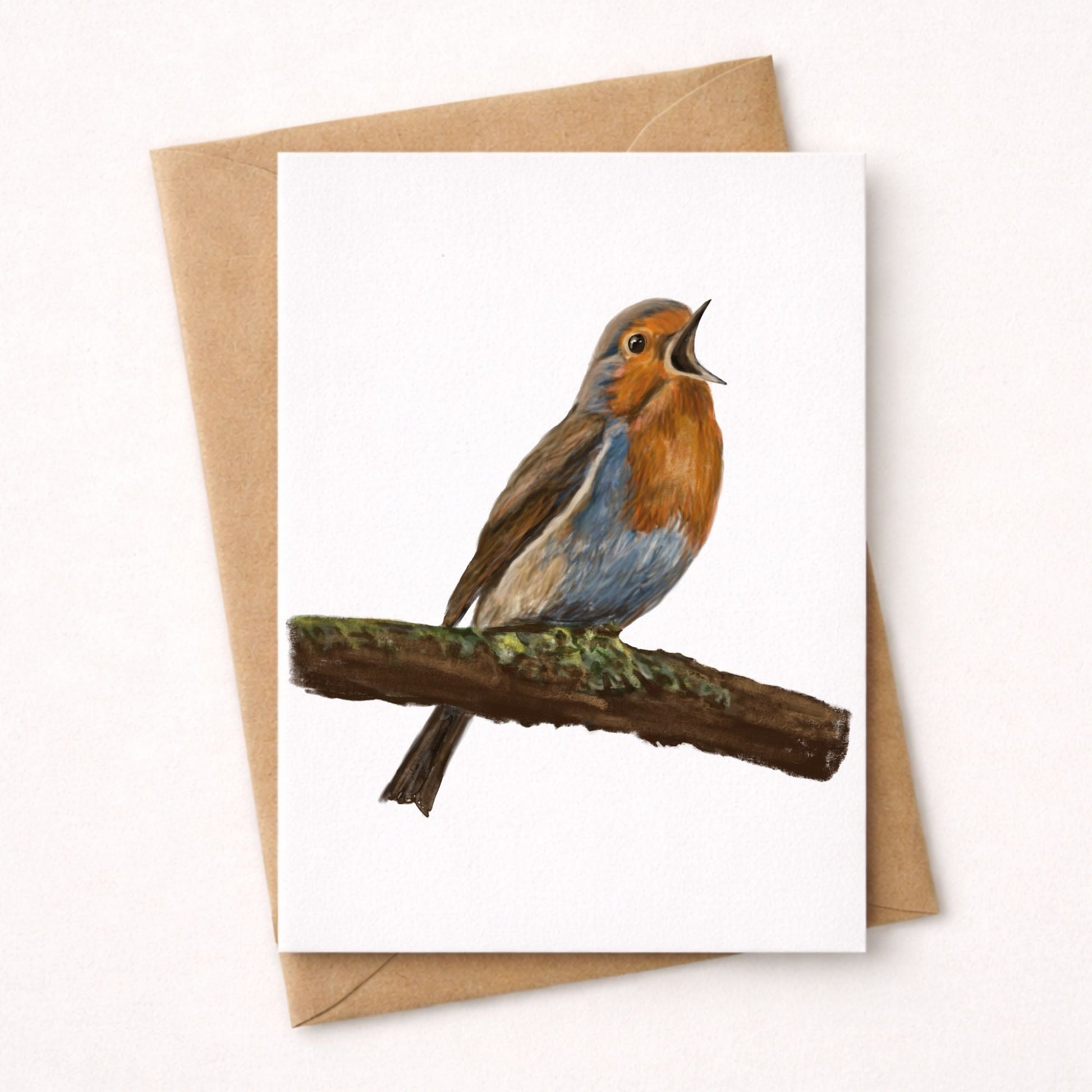 European Robin Singing Postcard - MerikaArt