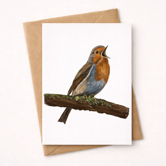 European Robin Singing Postcard - MerikaArt