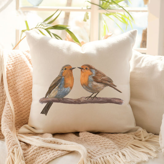 European Robins Bird Pillow - MerikaArt