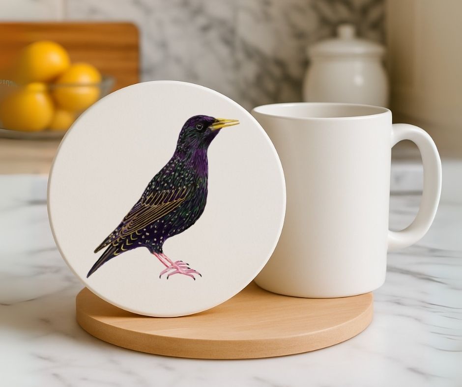 European Starling Ceramic Coaster - MerikaArt