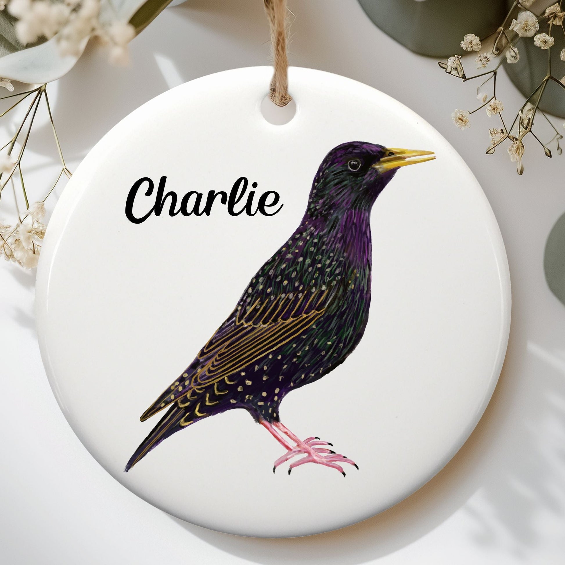 European Starling Ceramic Ornament - MerikaArt