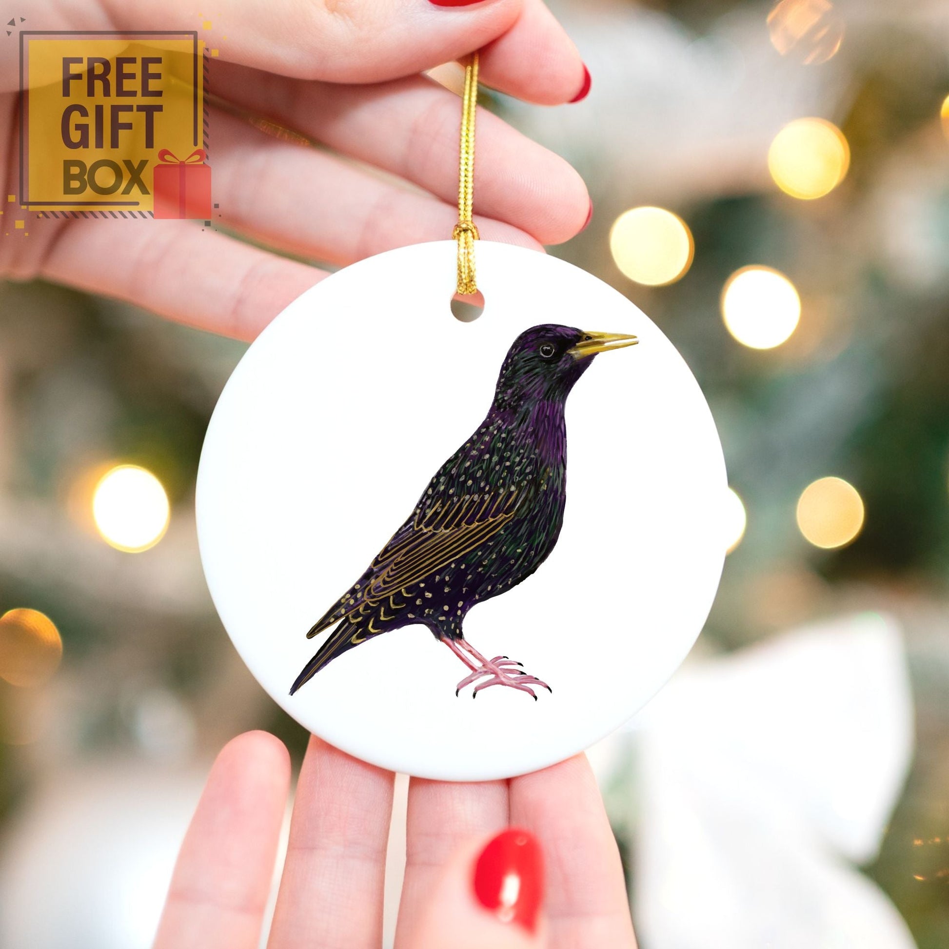 European Starling Ceramic Ornament - MerikaArt