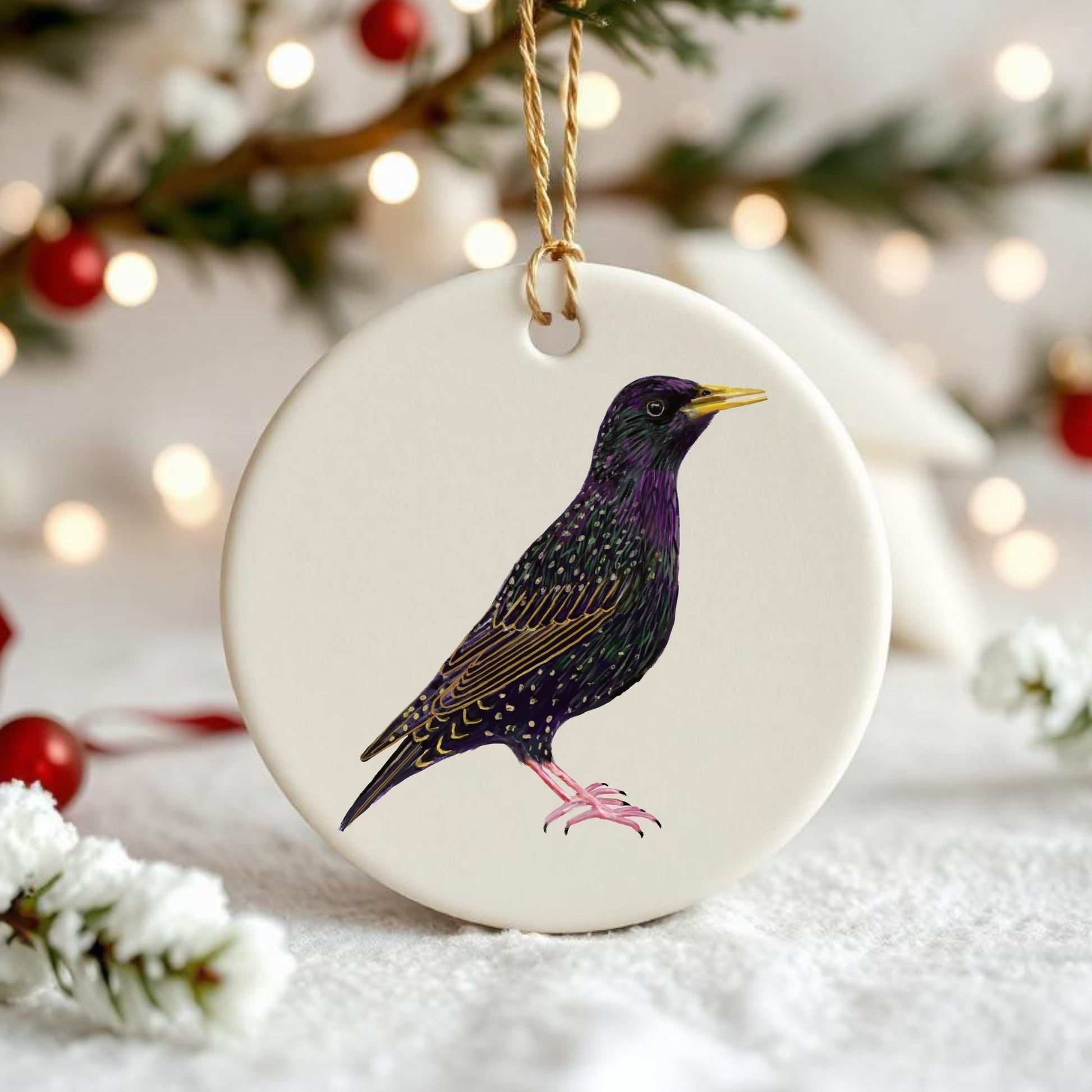 European Starling Ceramic Ornament - MerikaArt