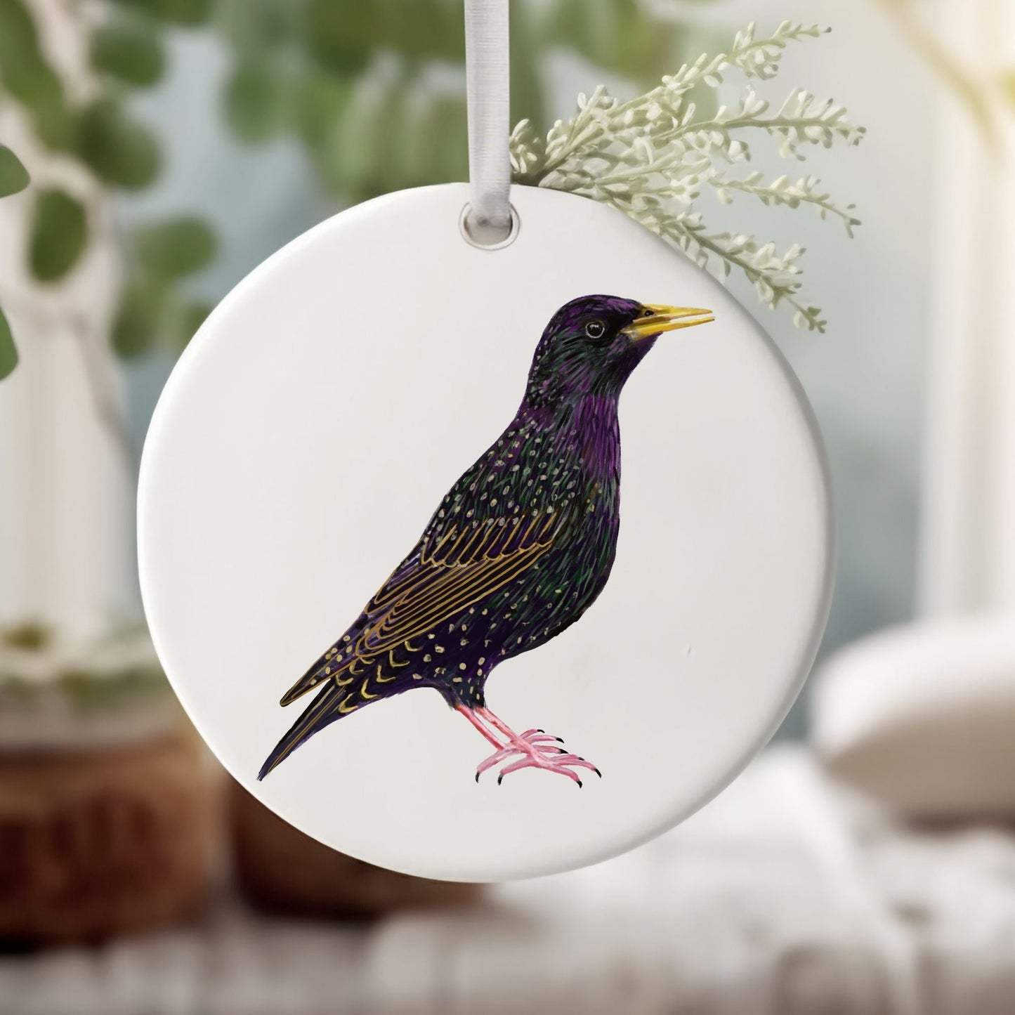 European Starling Ceramic Ornament - MerikaArt