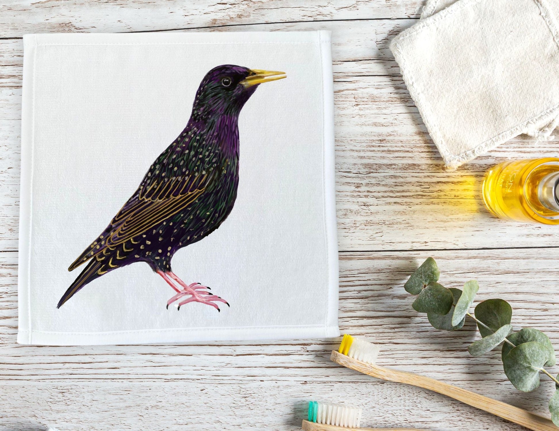 European Starling Washcloth - MerikaArt