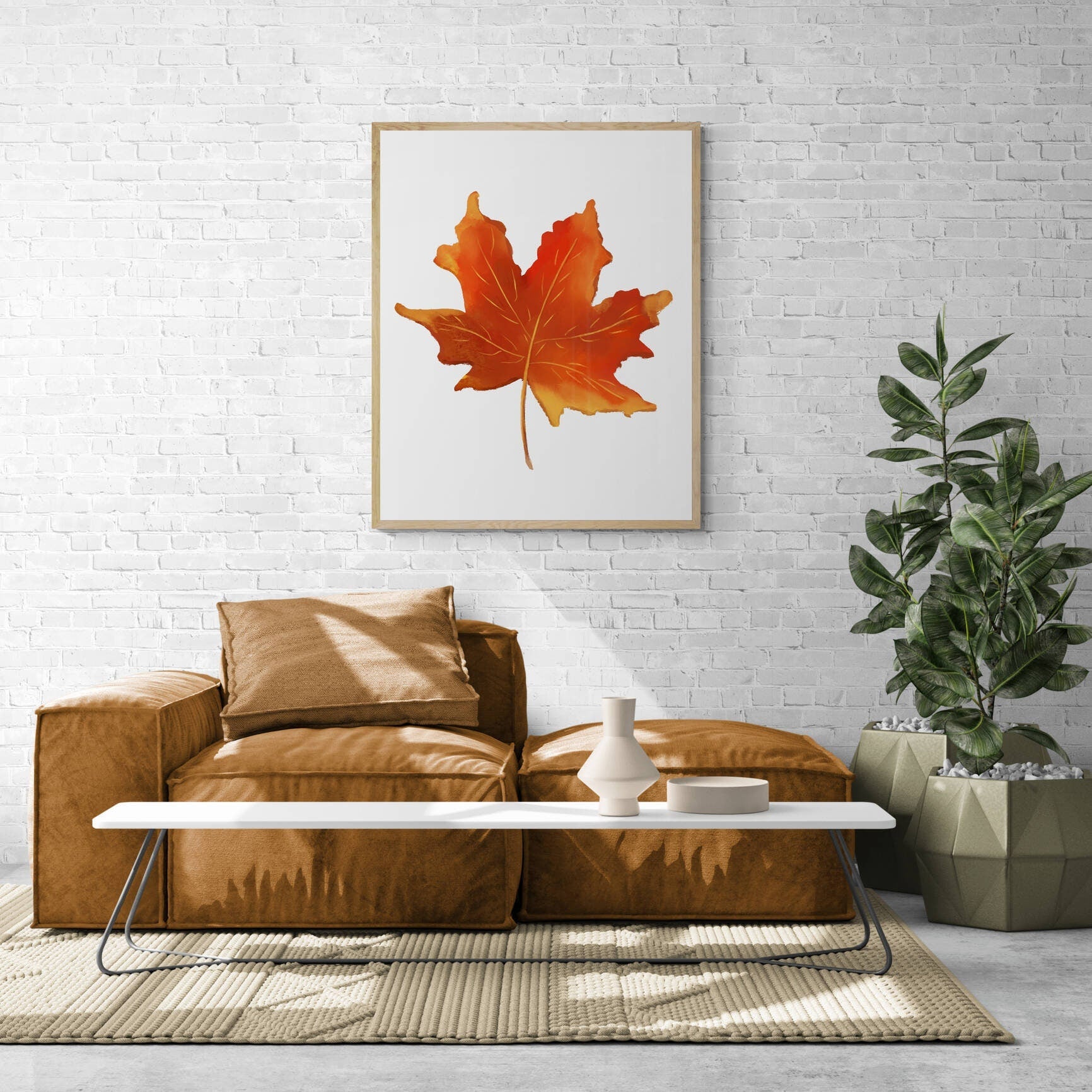 Fall Leaves Print, Autumn Painting, Fall Decor, Living Room Home Art, Holiday Wall Art, Leaf Illustration, Housewarming Gift - MerikaArt