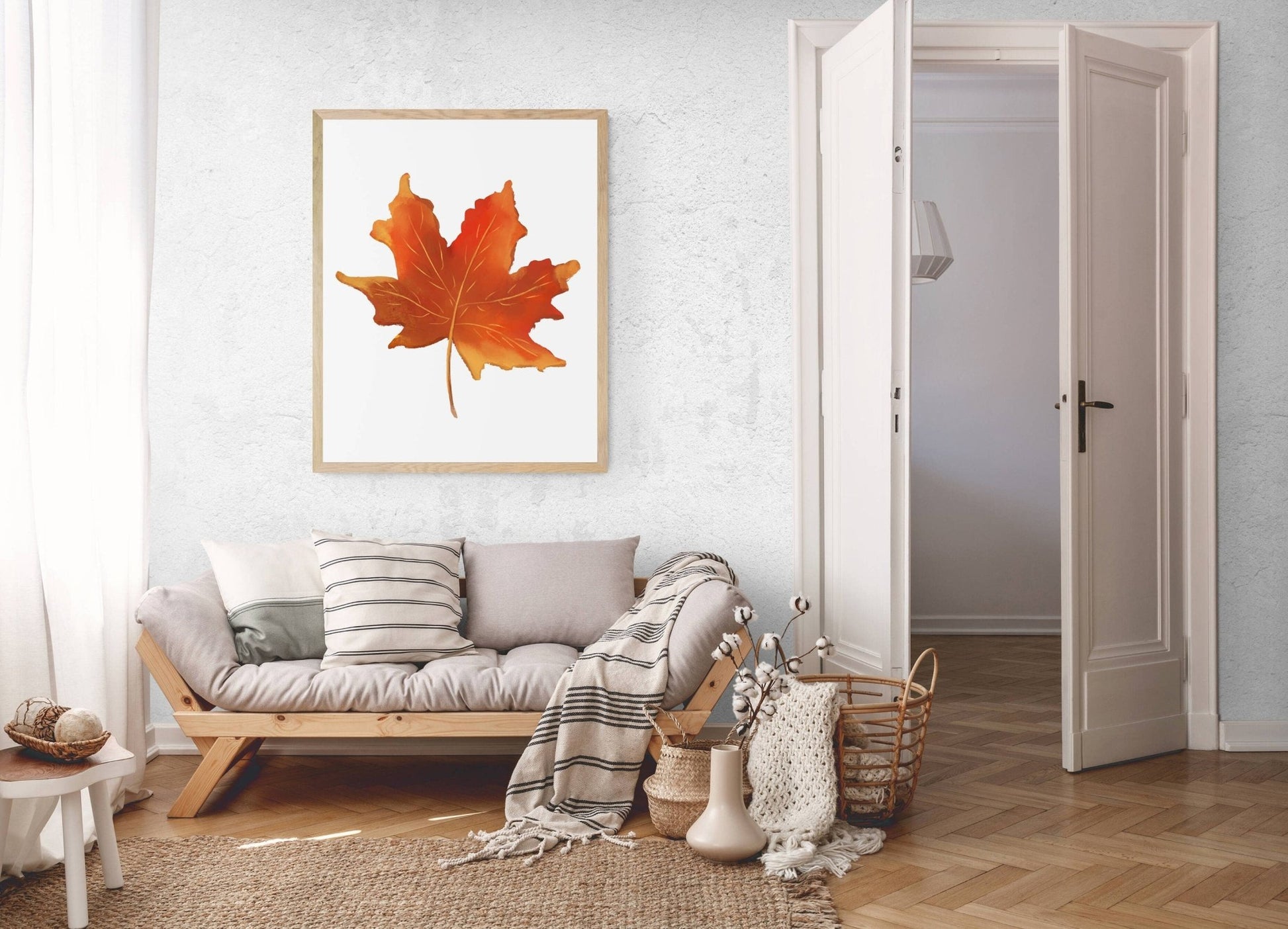 Fall Leaves Print, Autumn Painting, Fall Decor, Living Room Home Art, Holiday Wall Art, Leaf Illustration, Housewarming Gift - MerikaArt