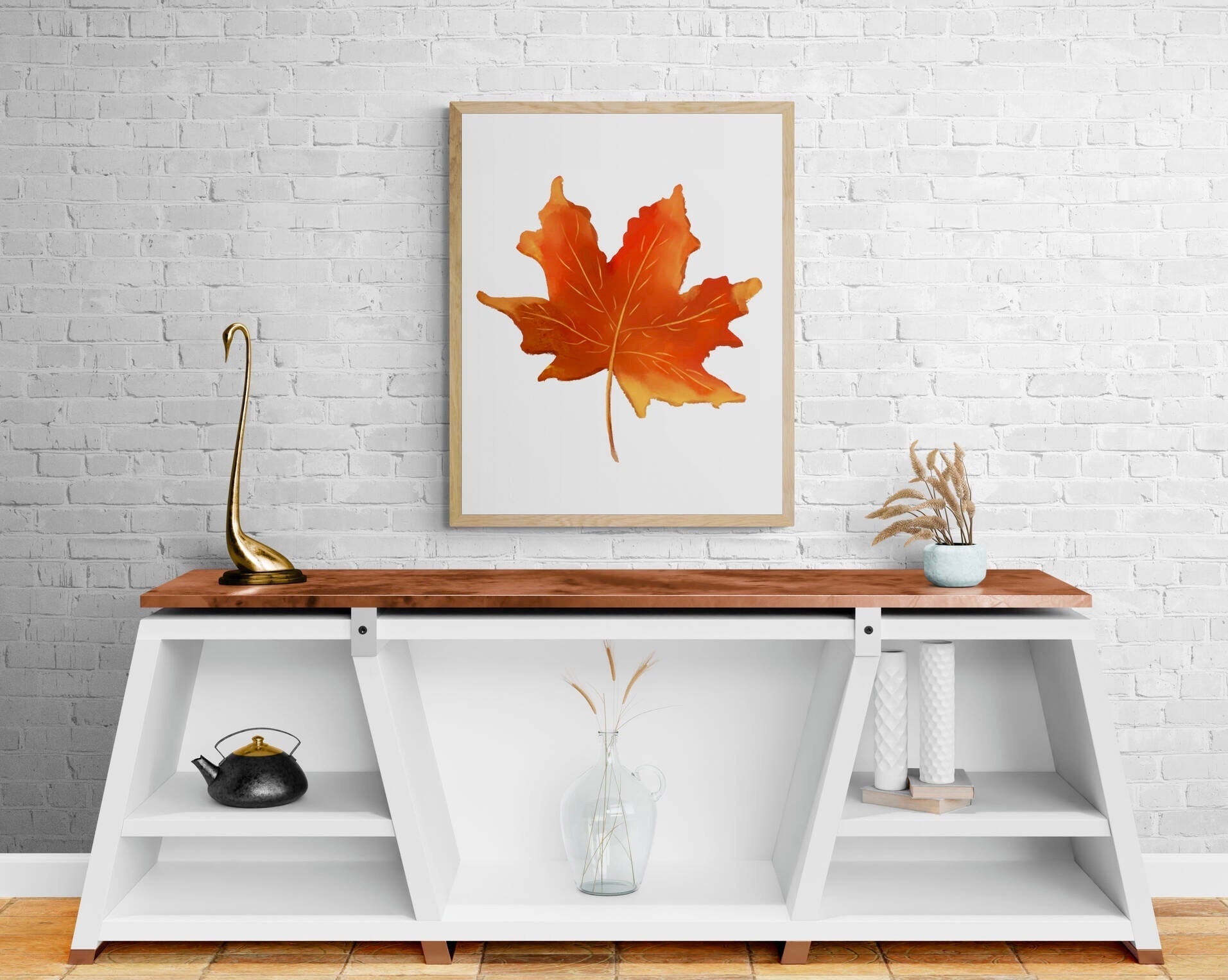 Fall Leaves Print, Autumn Painting, Fall Decor, Living Room Home Art, Holiday Wall Art, Leaf Illustration, Housewarming Gift - MerikaArt