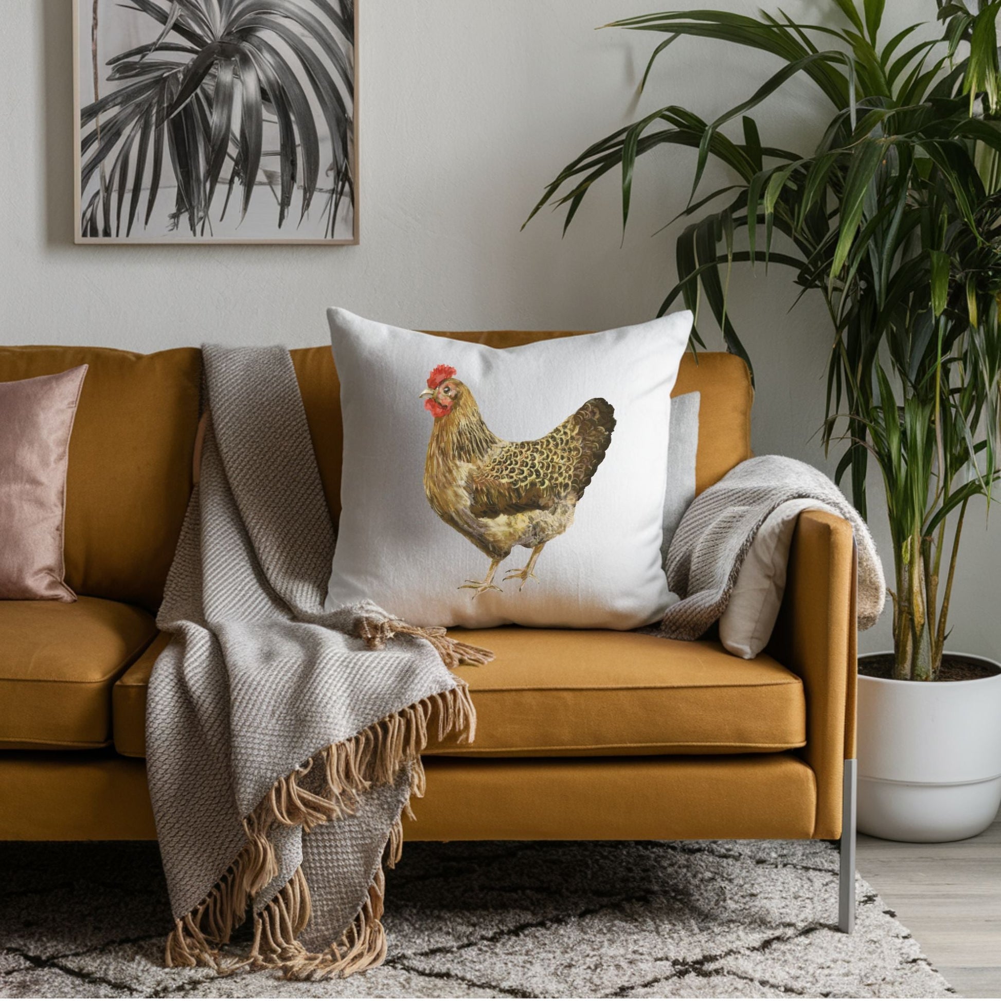 Farmhouse Hen Pillow - Rustic Nature Inspired Home Decor - MerikaArt