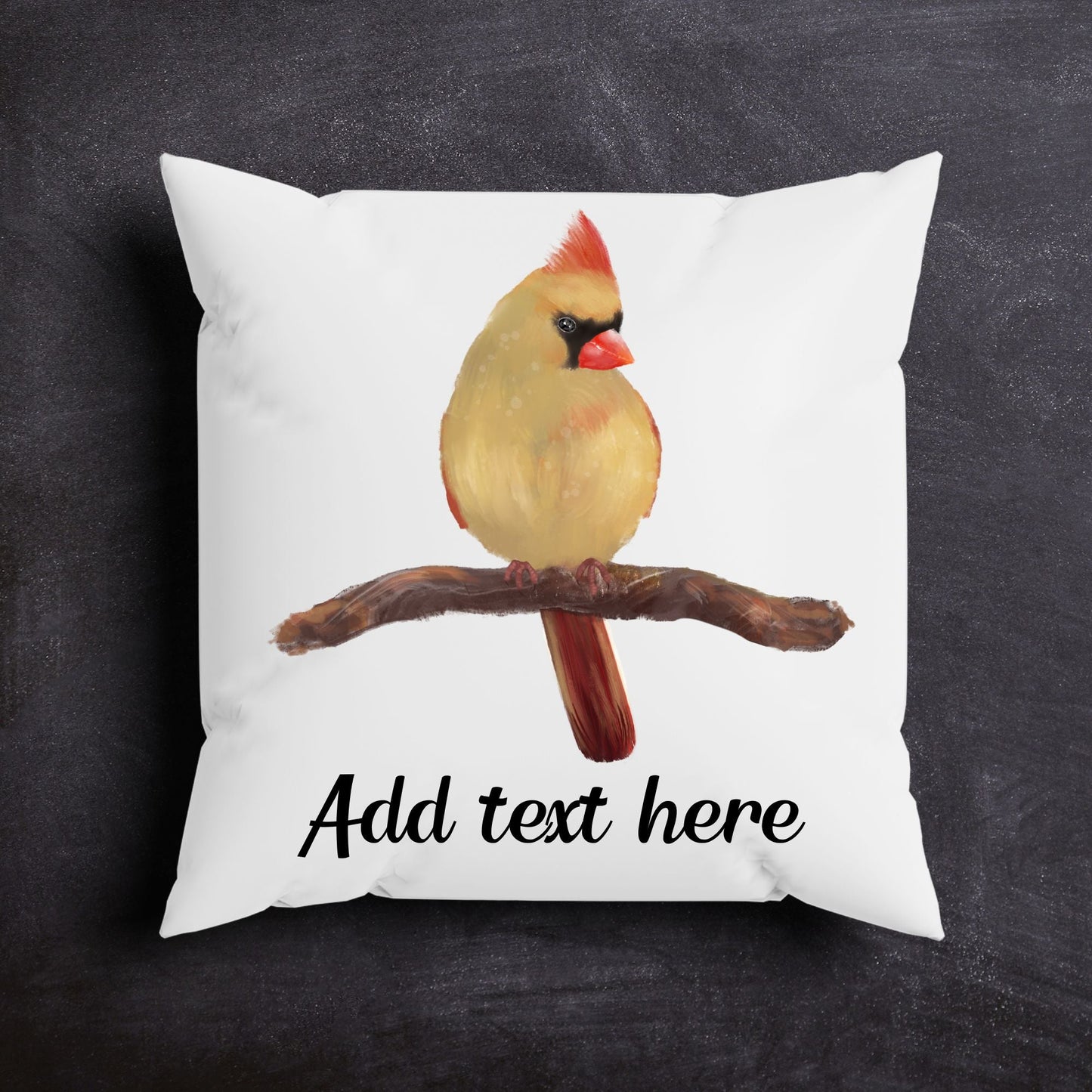 Female Cardinal Bird Pillow - MerikaArt