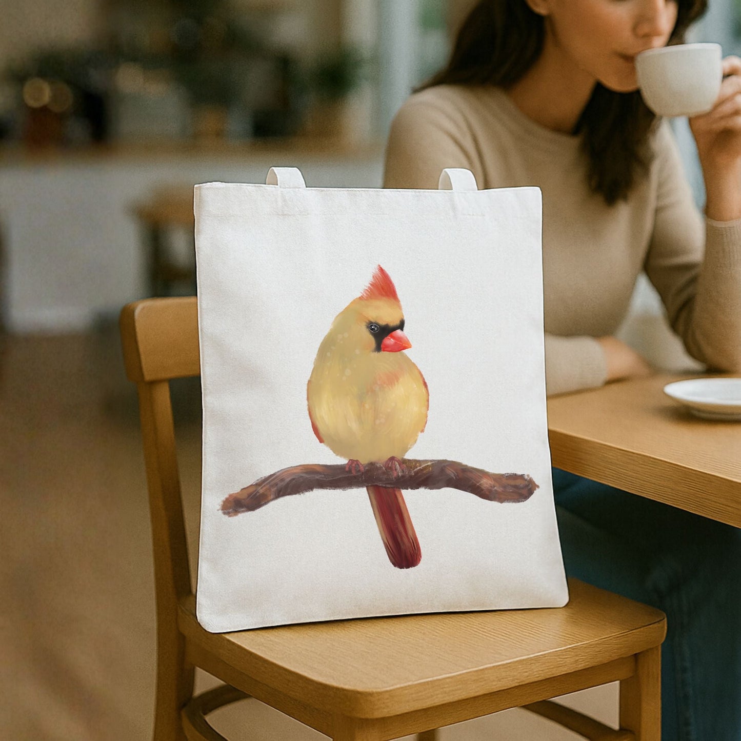 Female Cardinal Canvas Tote Bag - MerikaArt