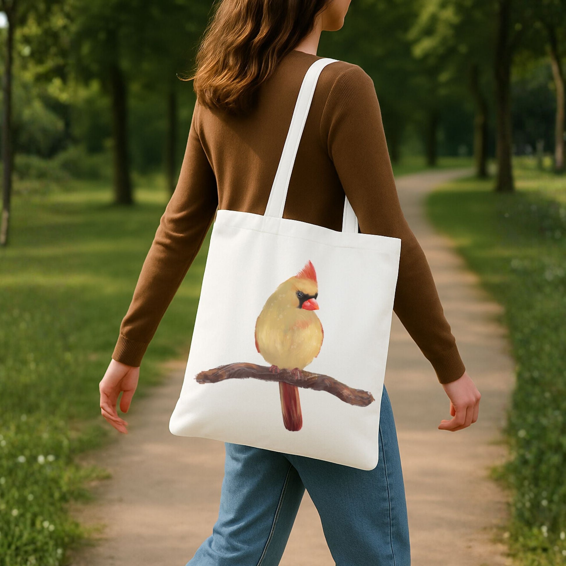 Female Cardinal Canvas Tote Bag - MerikaArt
