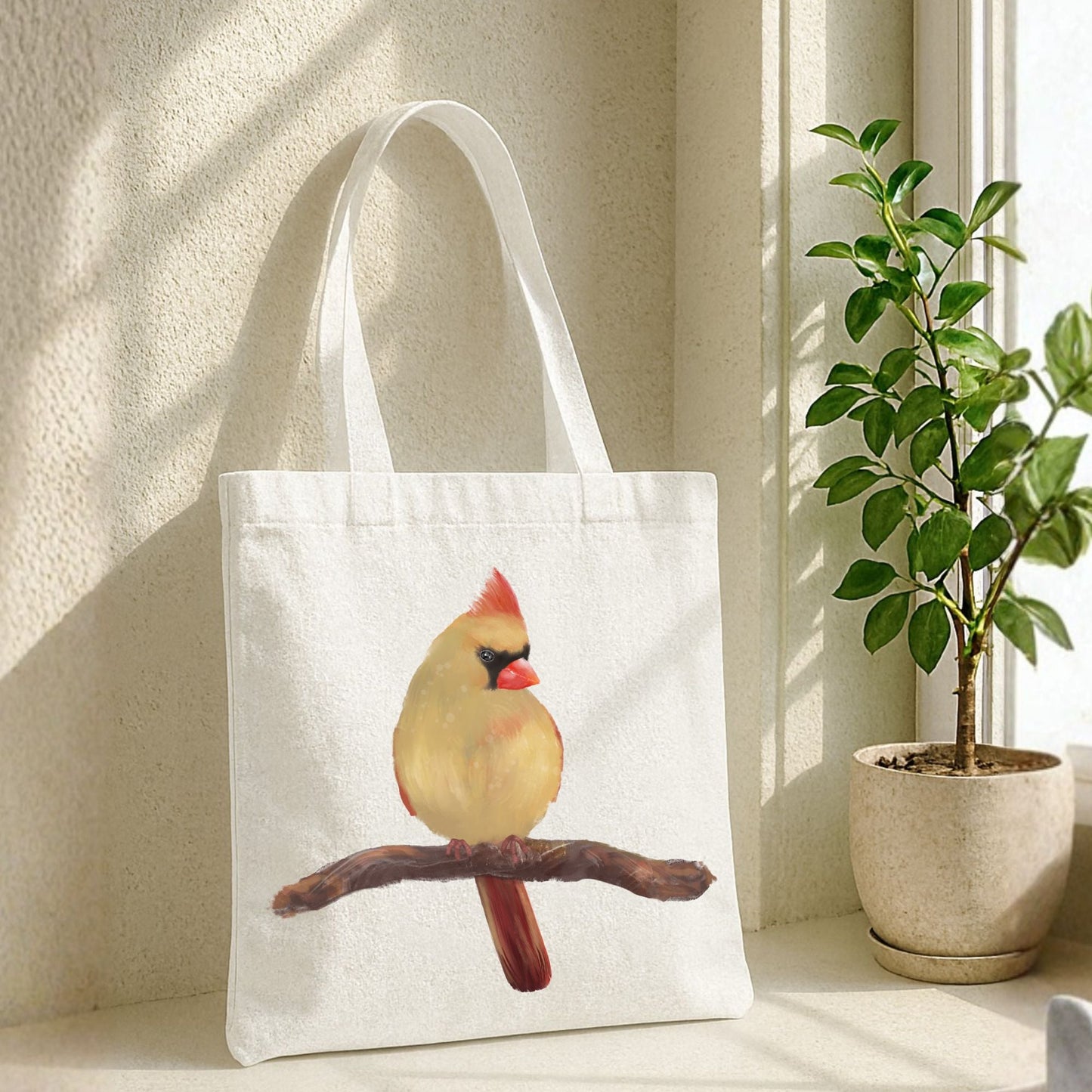 Female Cardinal Canvas Tote Bag - MerikaArt