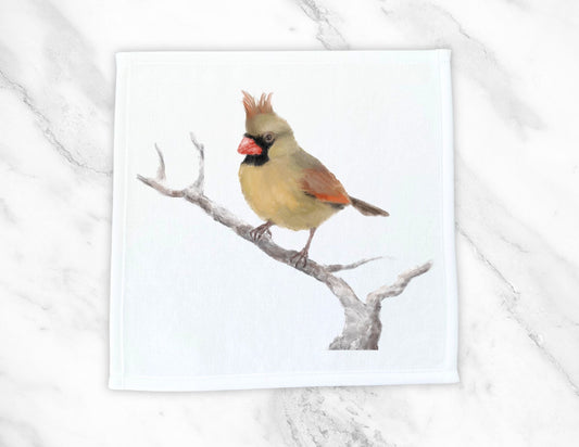 Female Cardinal on Branch Washcloth - MerikaArt