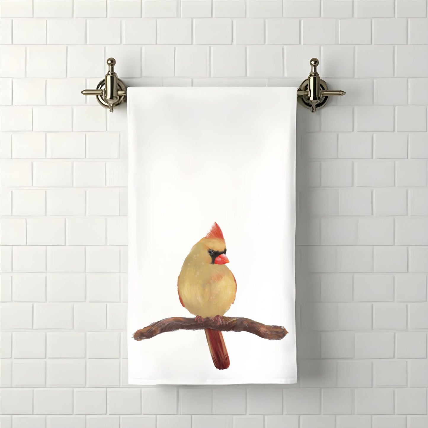 Female Northern Cardinal Bathroom Towel - MerikaArt