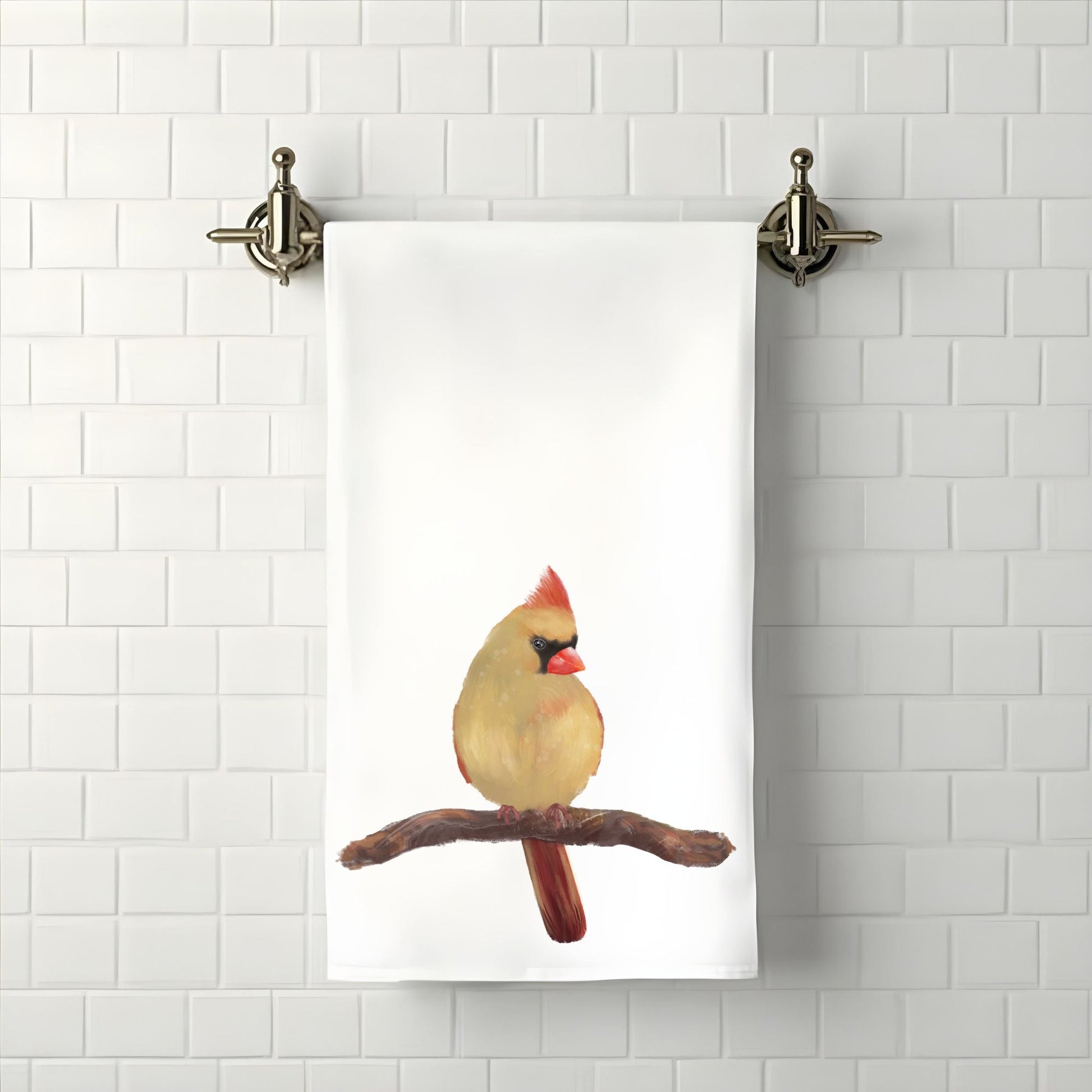 Female Northern Cardinal Bathroom Towel - MerikaArt