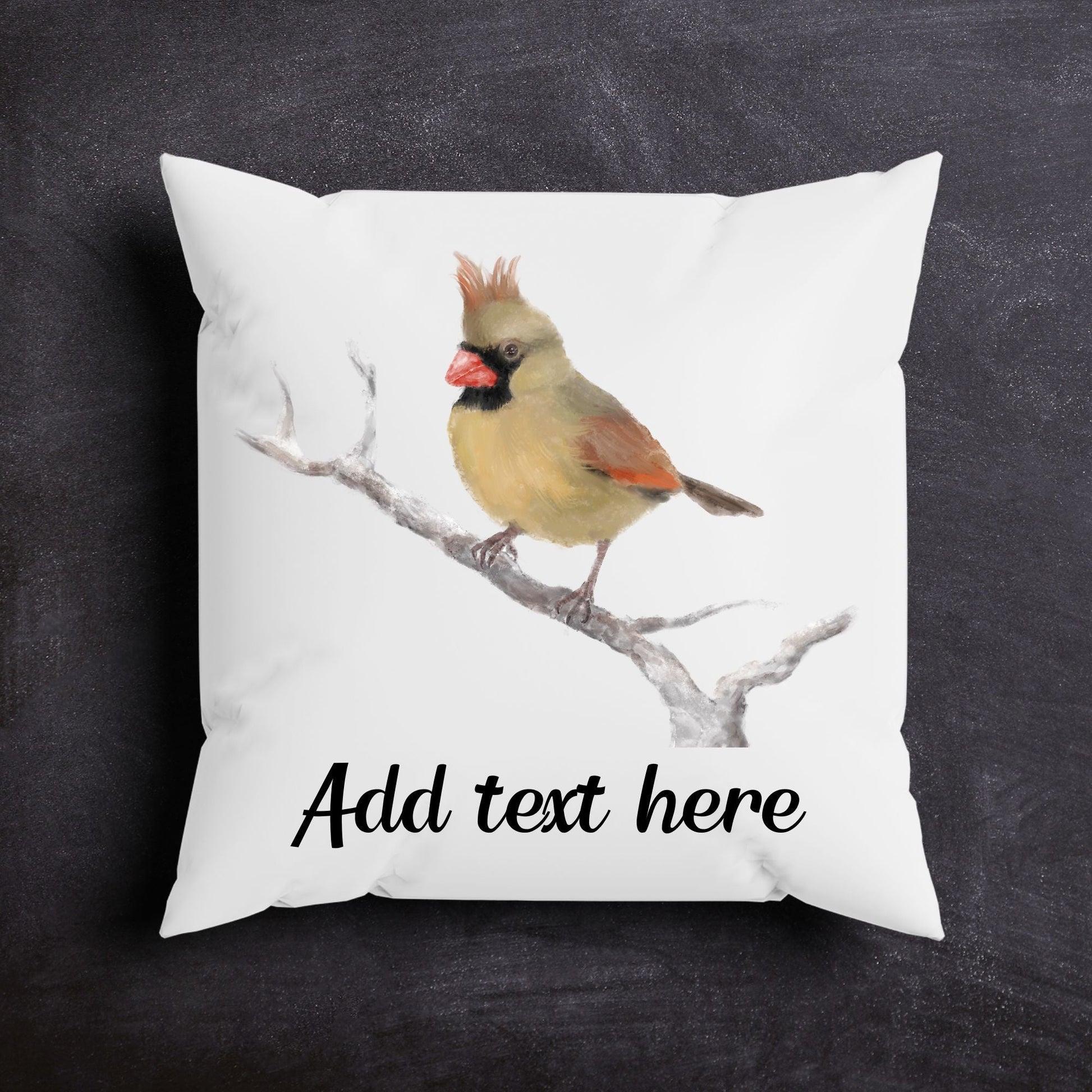 Female Northern Cardinal Bird Pillow - MerikaArt