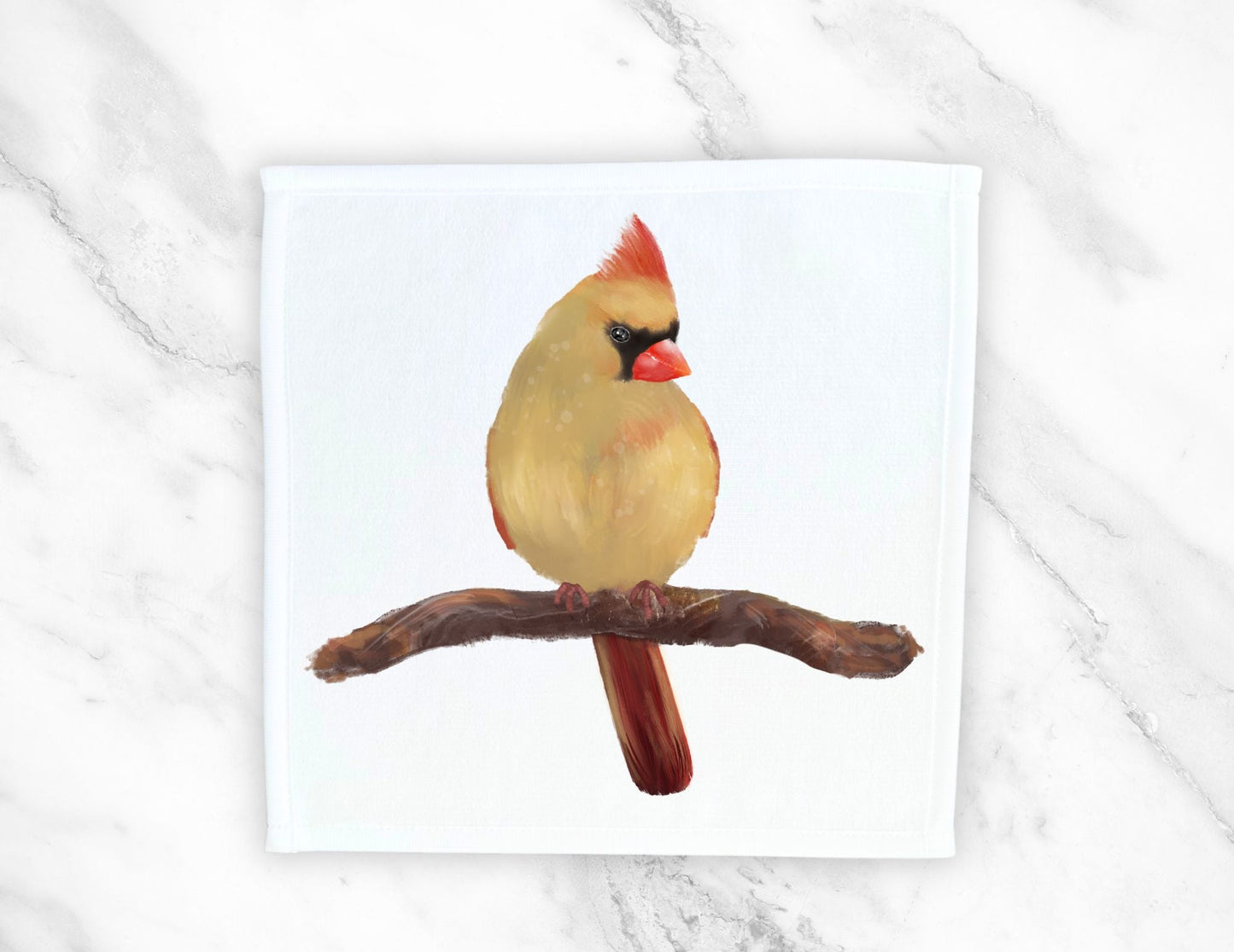 Female Northern Cardinal Bird Washcloth - MerikaArt