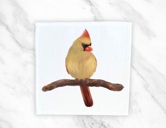 Female Northern Cardinal Bird Washcloth - MerikaArt