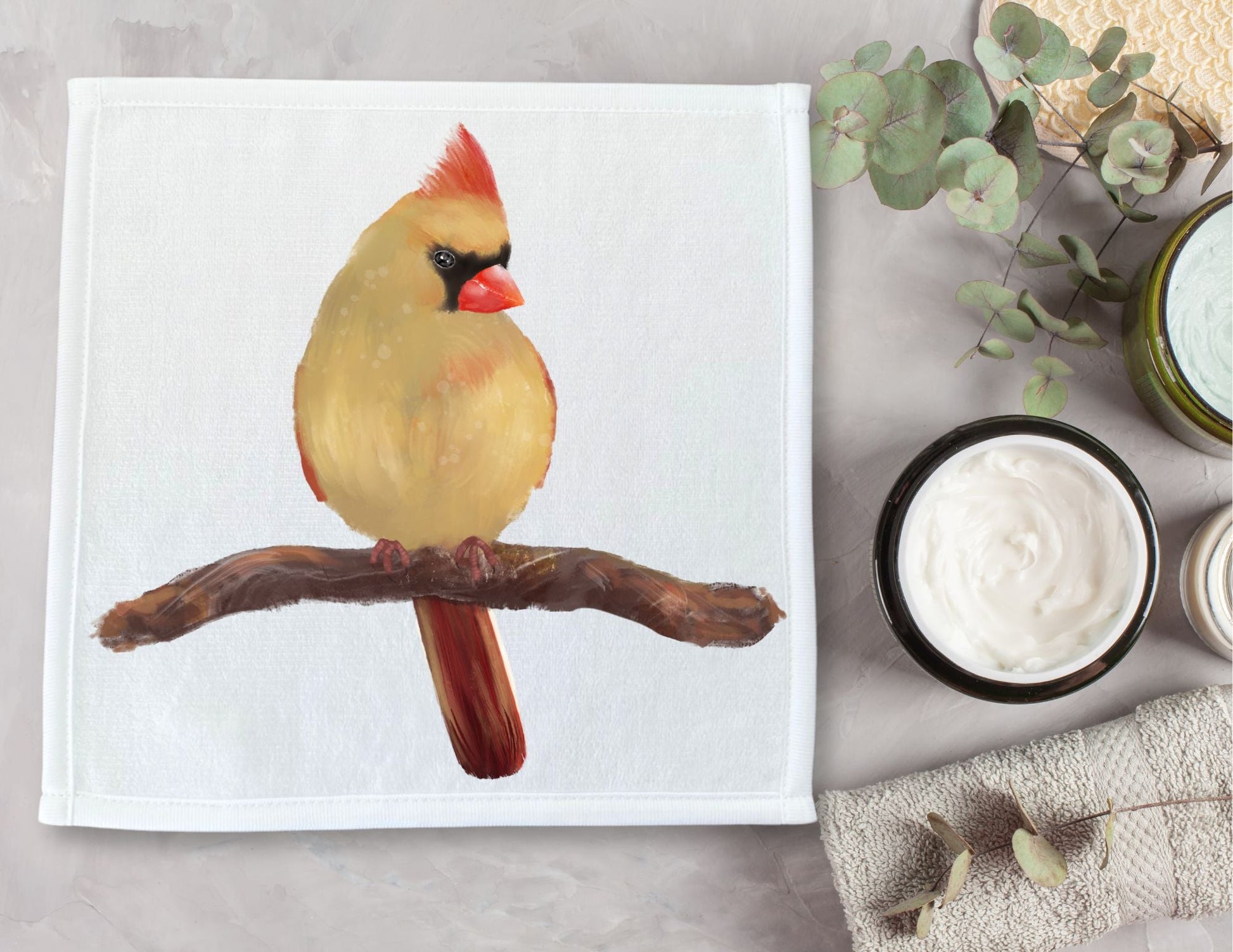 Female Northern Cardinal Bird Washcloth - MerikaArt