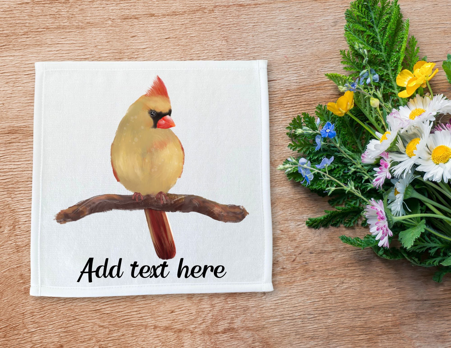 Female Northern Cardinal Bird Washcloth - MerikaArt