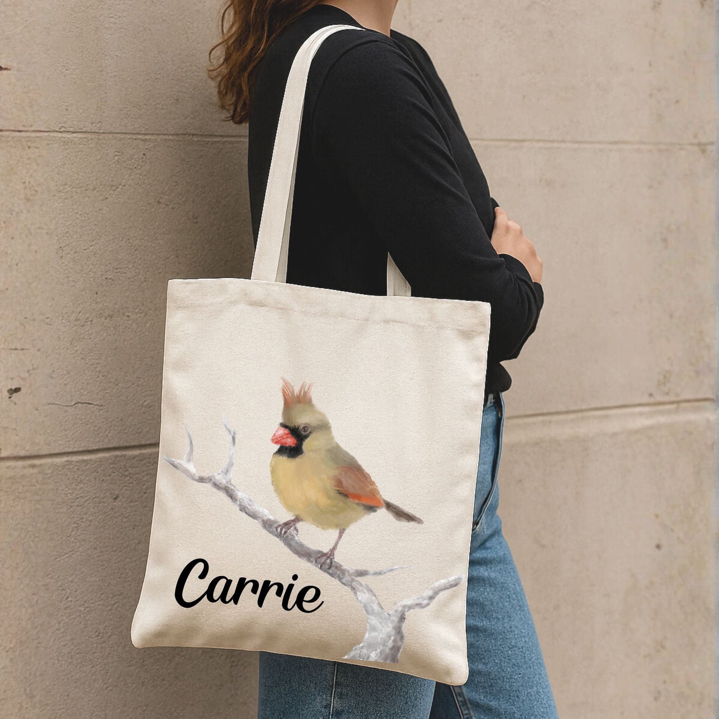Female Northern Cardinal Canvas Tote Bag - MerikaArt