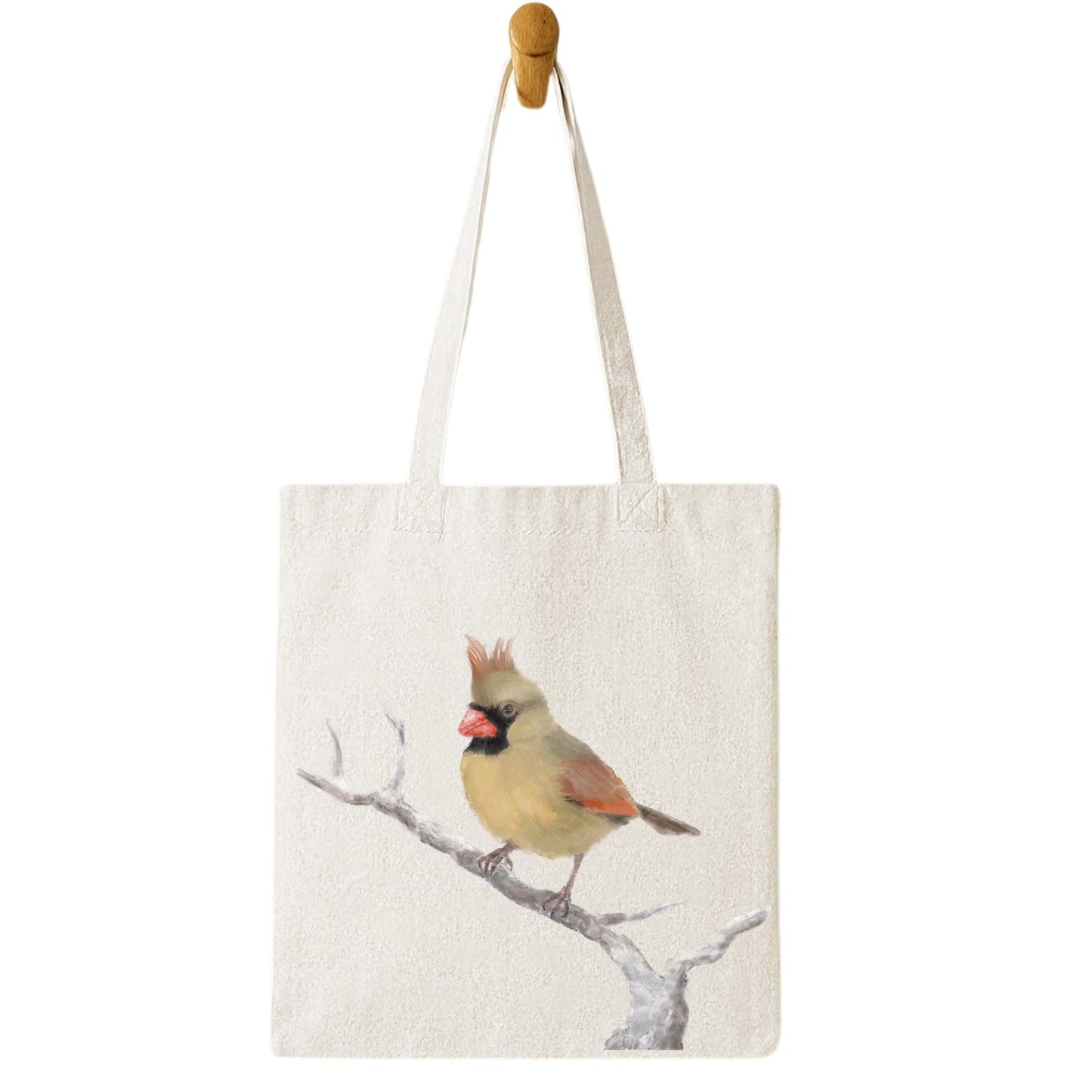 Female Northern Cardinal Canvas Tote Bag - MerikaArt