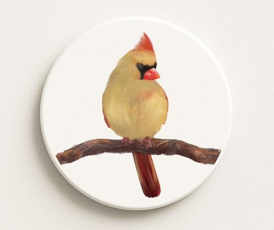 Female Northern Cardinal Ceramic Coaster - MerikaArt