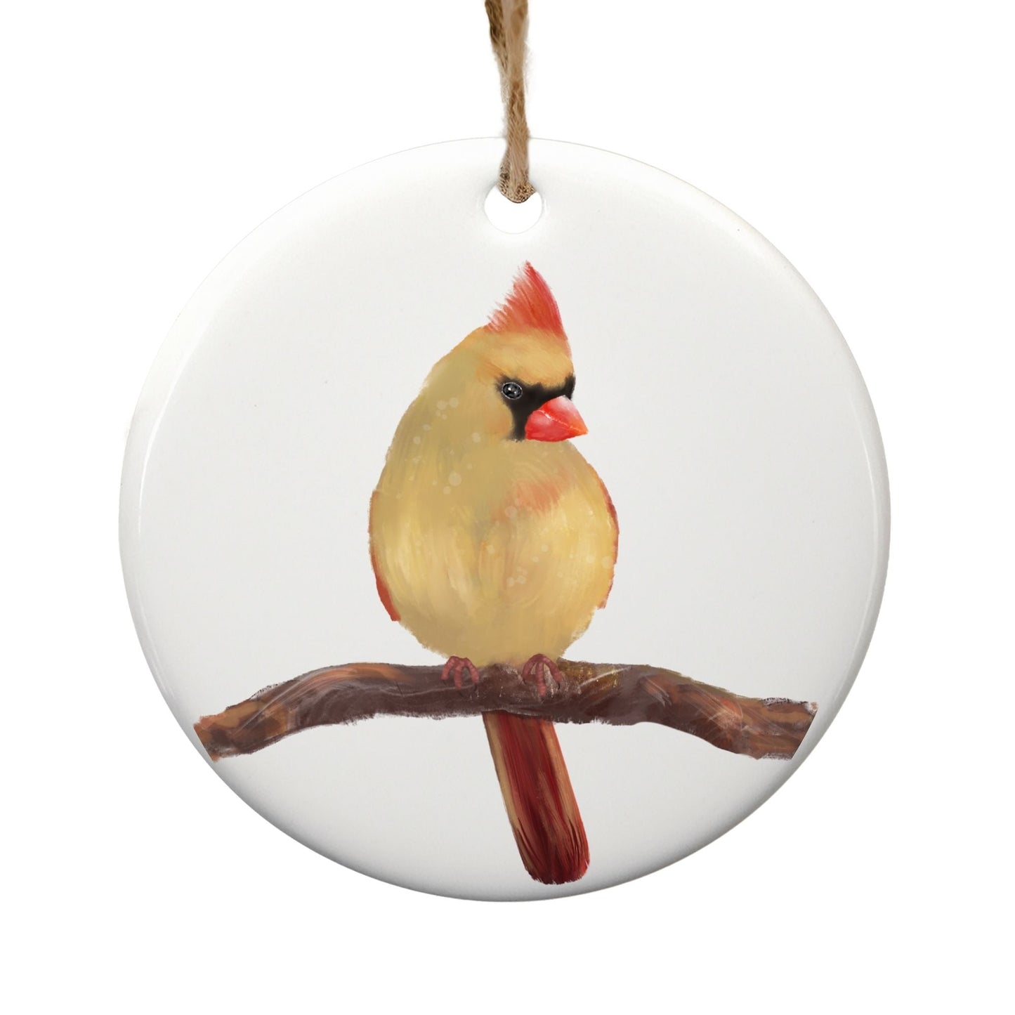 Female Northern Cardinal Ceramic Ornament - MerikaArt