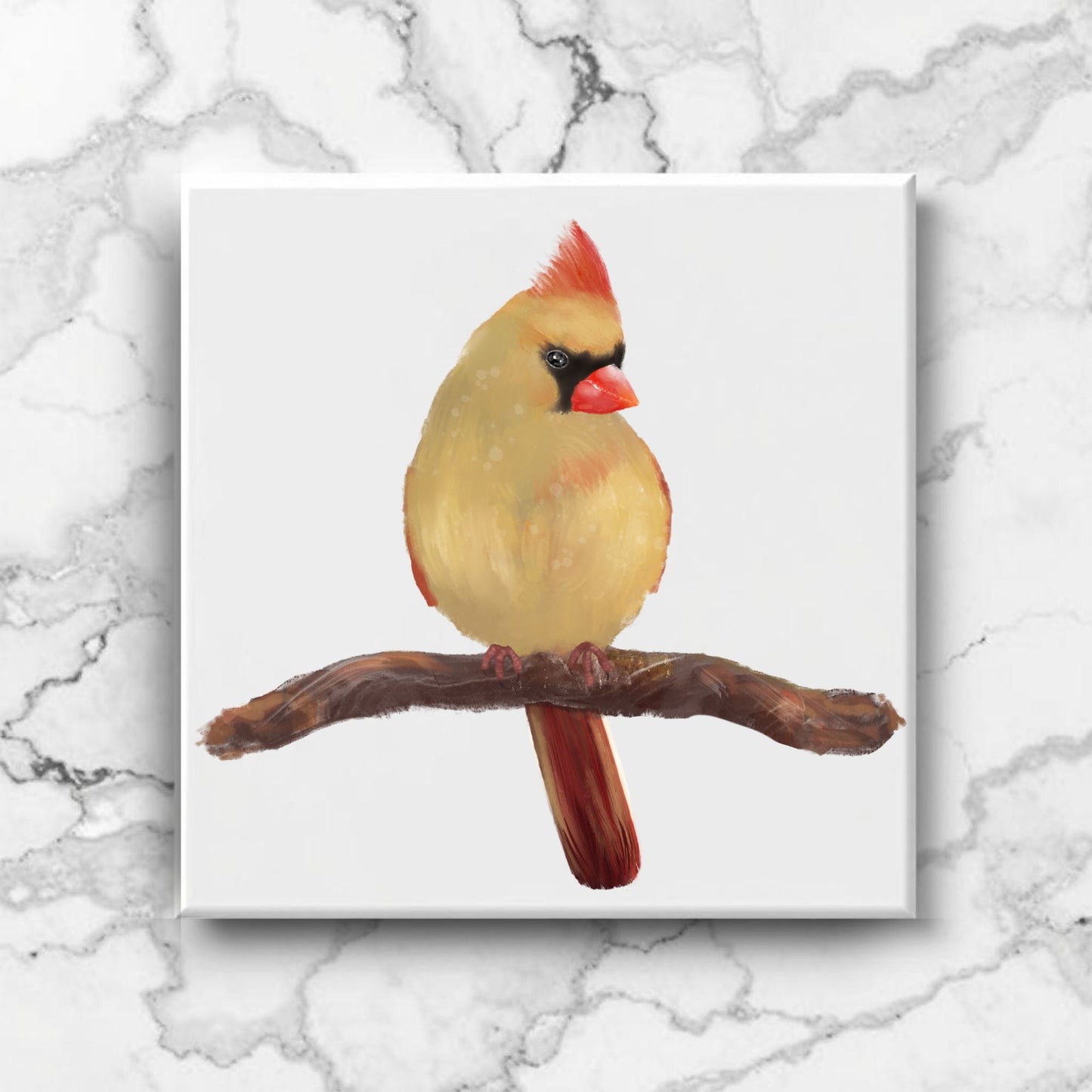 Female Northern Cardinal Ceramic Tile - MerikaArt