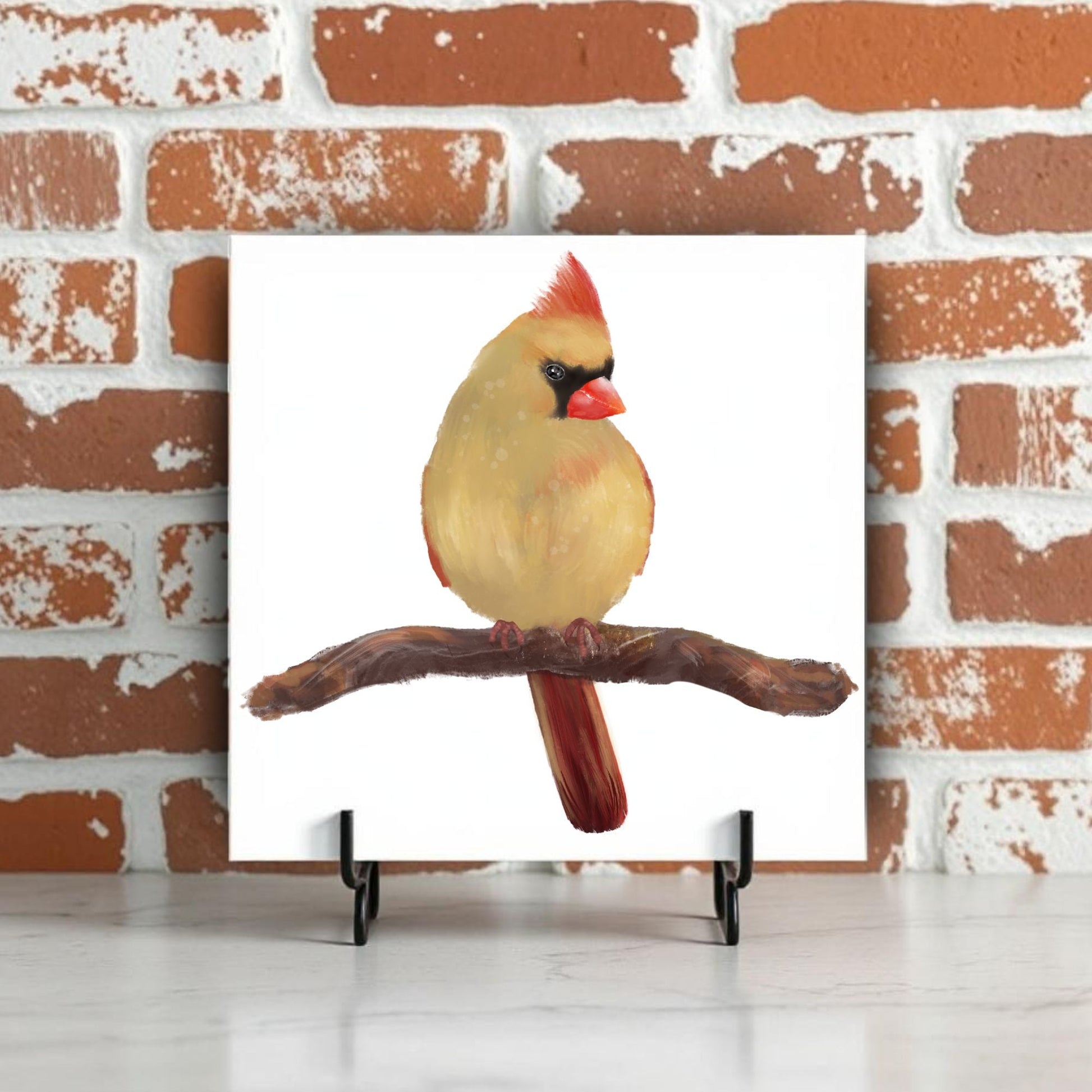 Female Northern Cardinal Ceramic Tile - MerikaArt