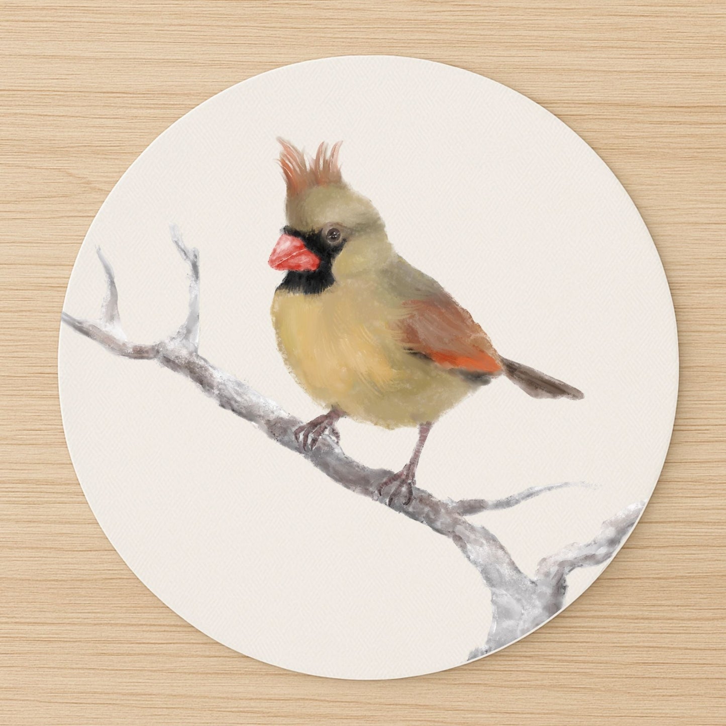 Female Northern Cardinal Mousepad - MerikaArt