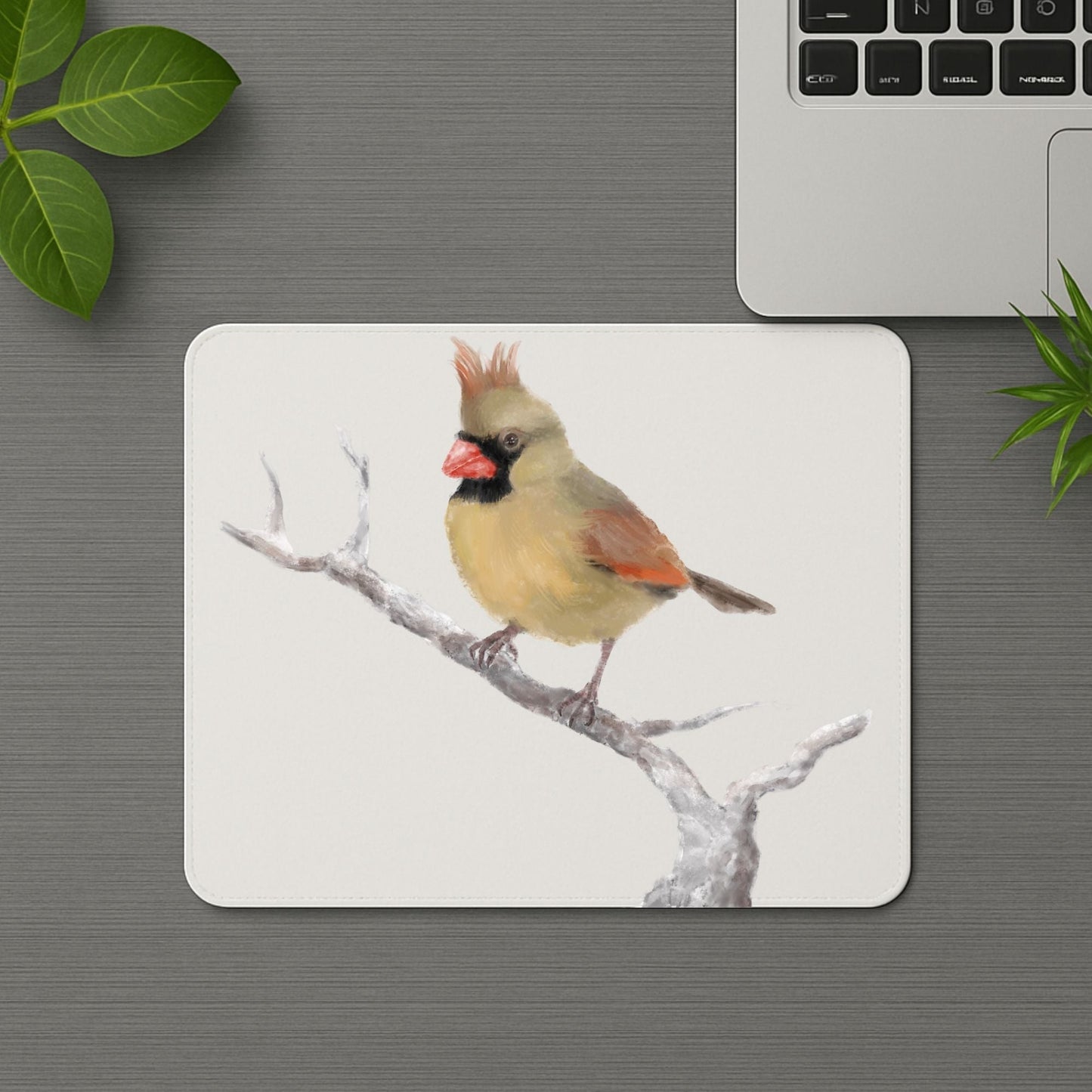 Female Northern Cardinal Mousepad - MerikaArt