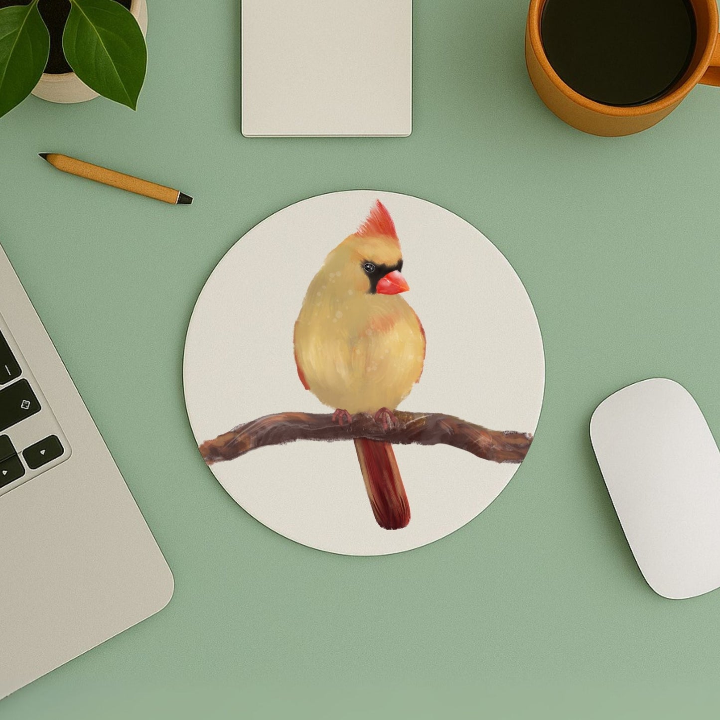 Female Northern Cardinal Mousepad - MerikaArt