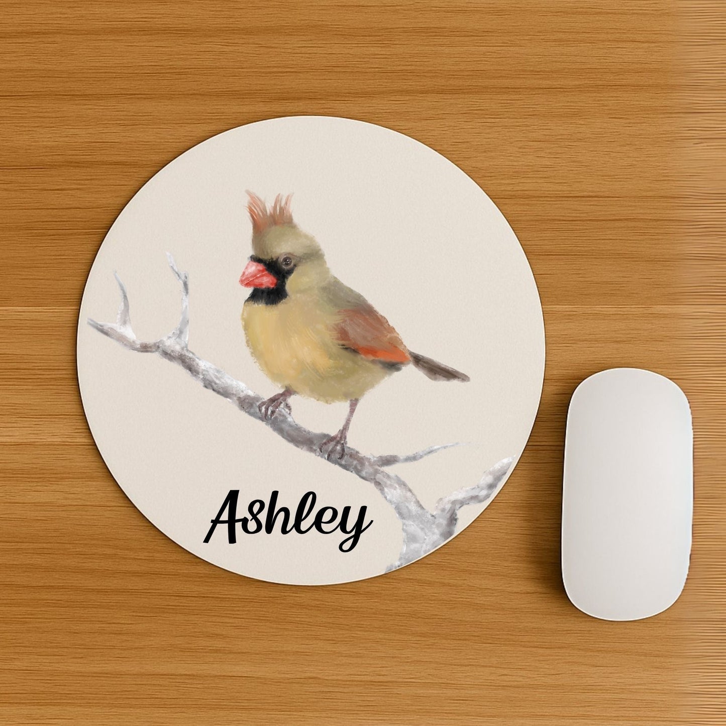 Female Northern Cardinal Mousepad - MerikaArt