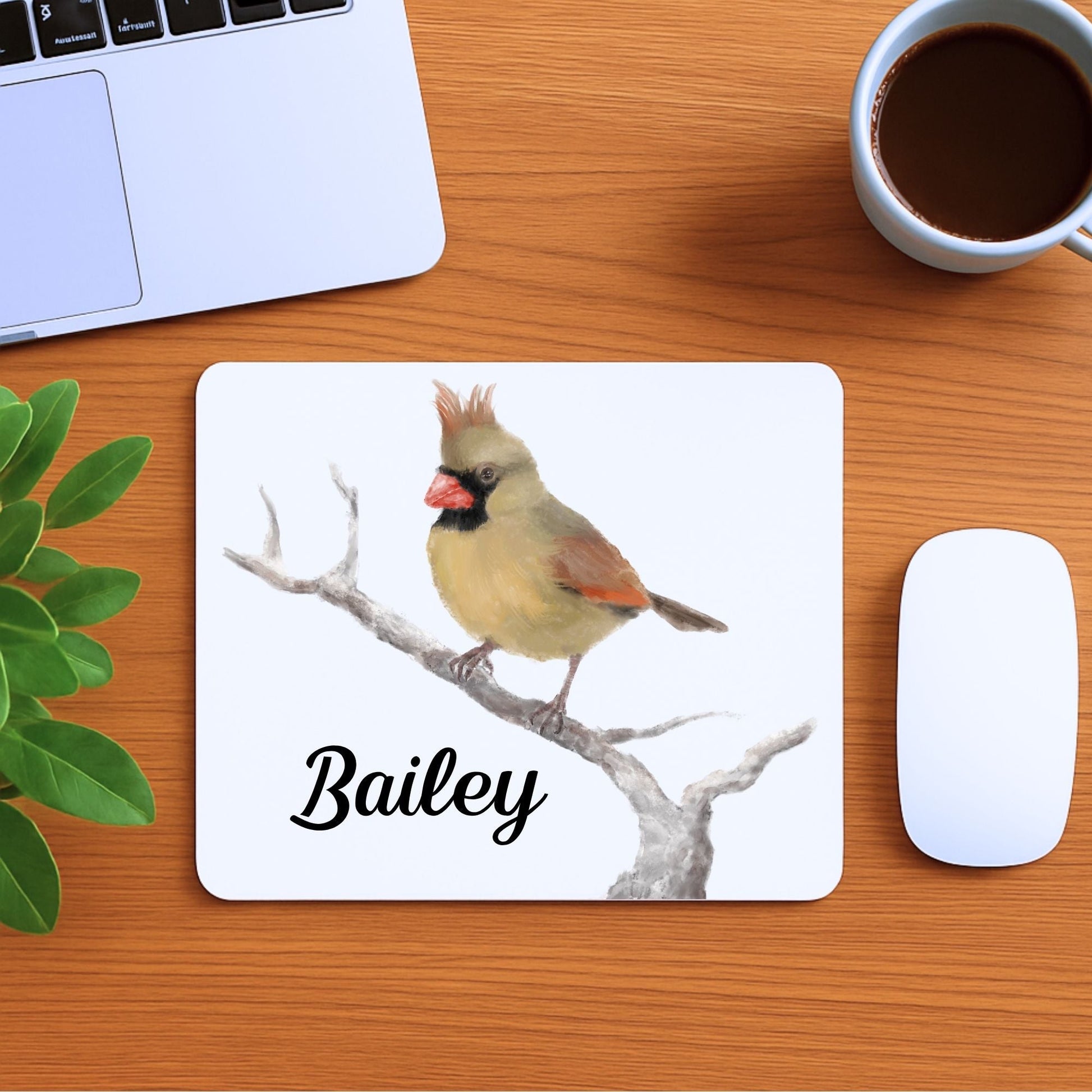 Female Northern Cardinal Mousepad - MerikaArt