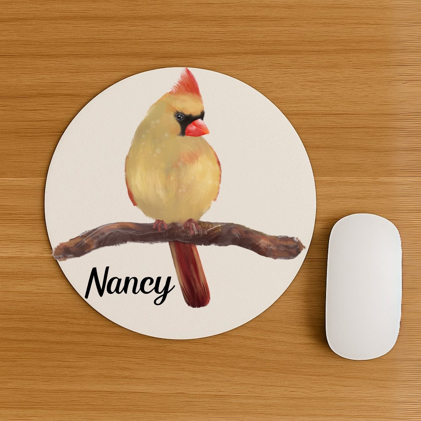 Female Northern Cardinal Mousepad - MerikaArt