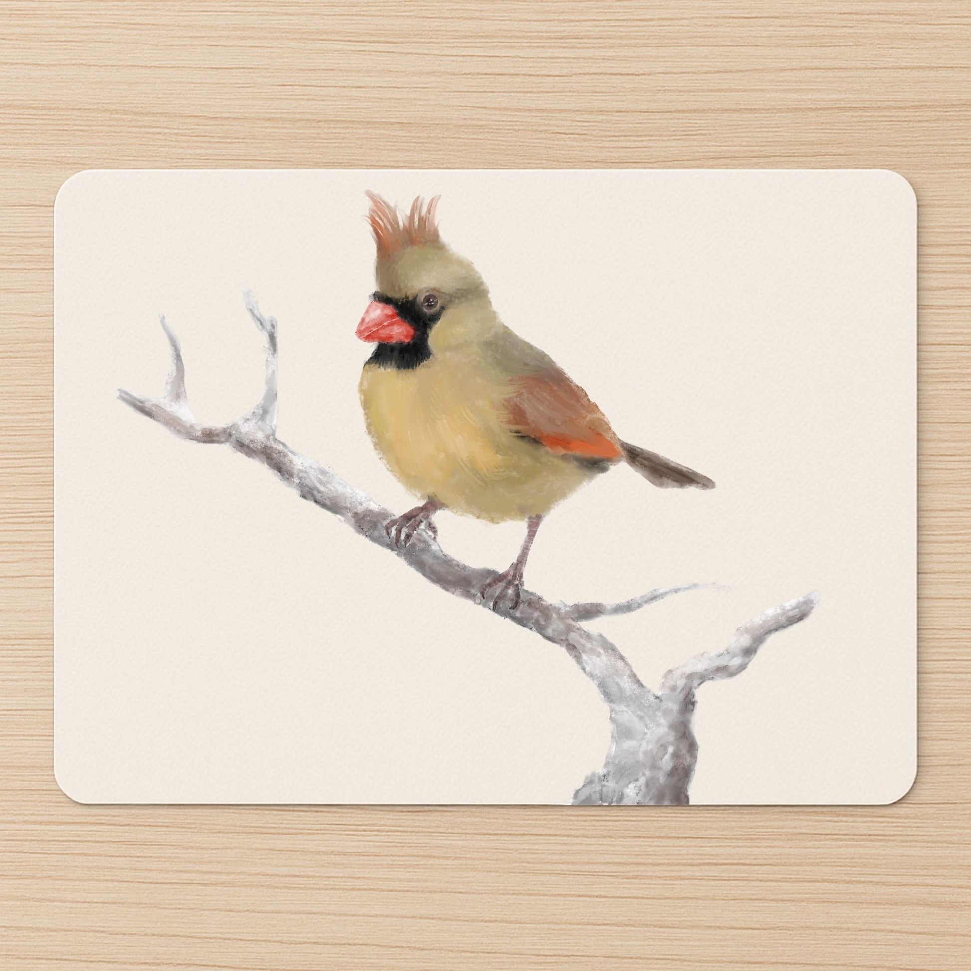 Female Northern Cardinal Mousepad - MerikaArt