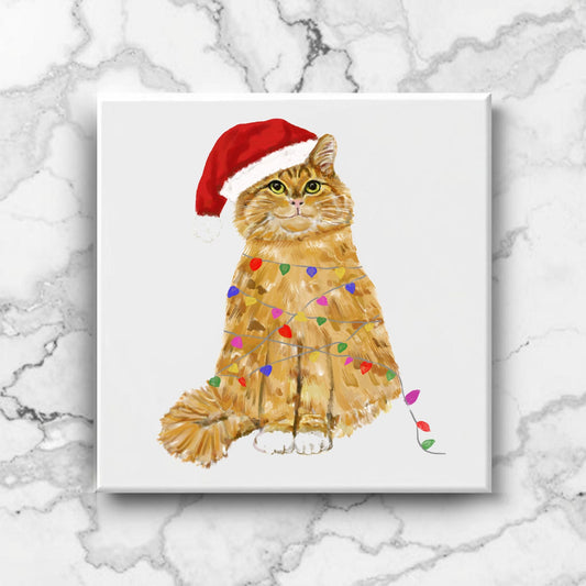 Festive Christmas Cat Ceramic Tile - MerikaArt