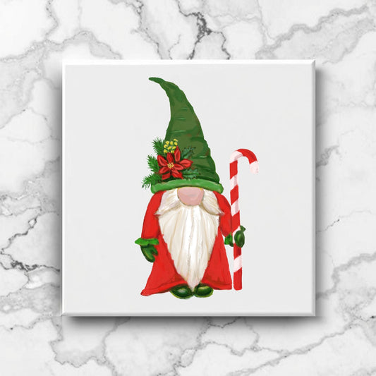 Festive Gnome with Candy Cane Ceramic Tile - MerikaArt