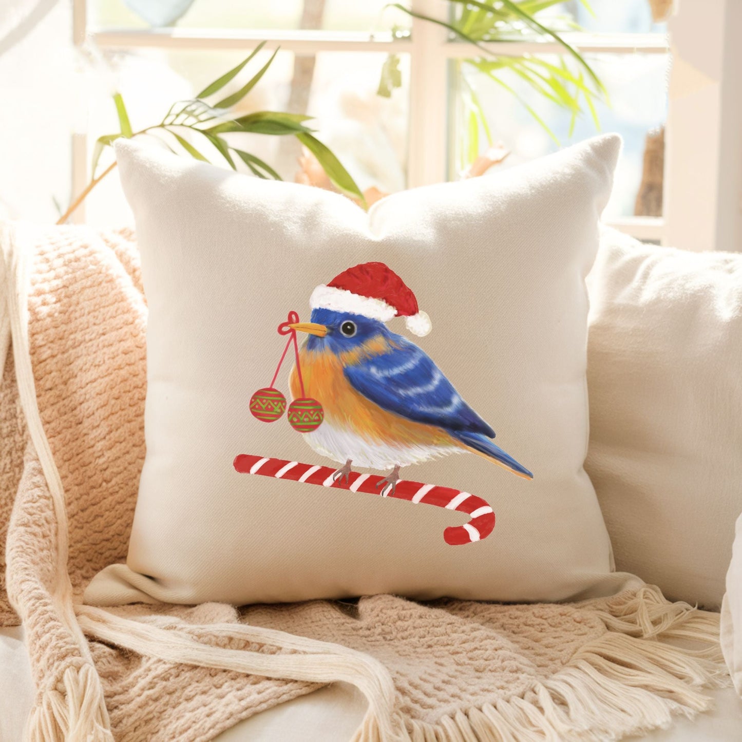 Festive Holiday Bird Pillow - Cheerful Christmas Home Decor - MerikaArt