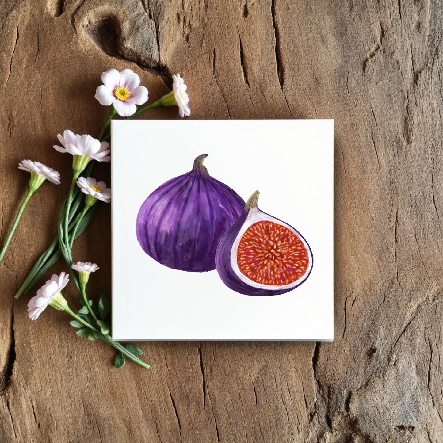 Fig Illustration Ceramic Tile – Handcrafted Mediterranean Art - MerikaArt