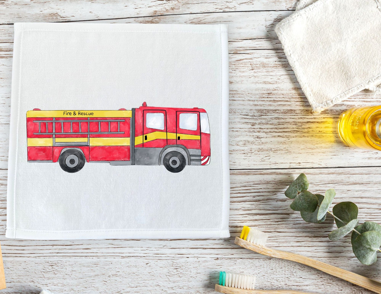 Fire and Rescue Truck Washcloth - MerikaArt