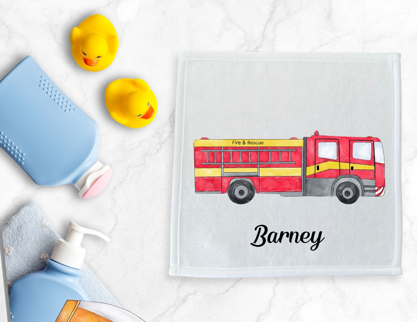 Fire and Rescue Truck Washcloth - MerikaArt