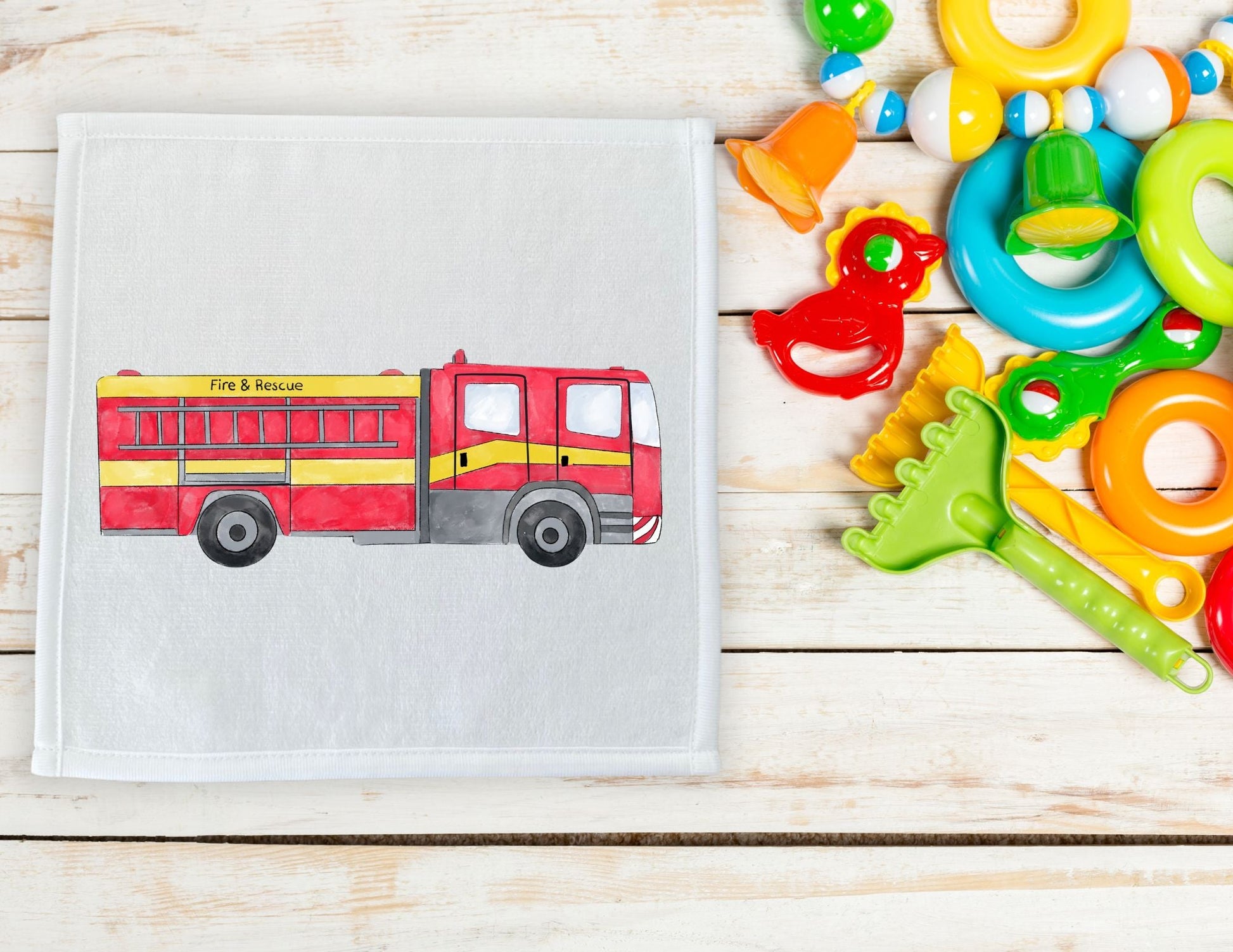 Fire and Rescue Truck Washcloth - MerikaArt