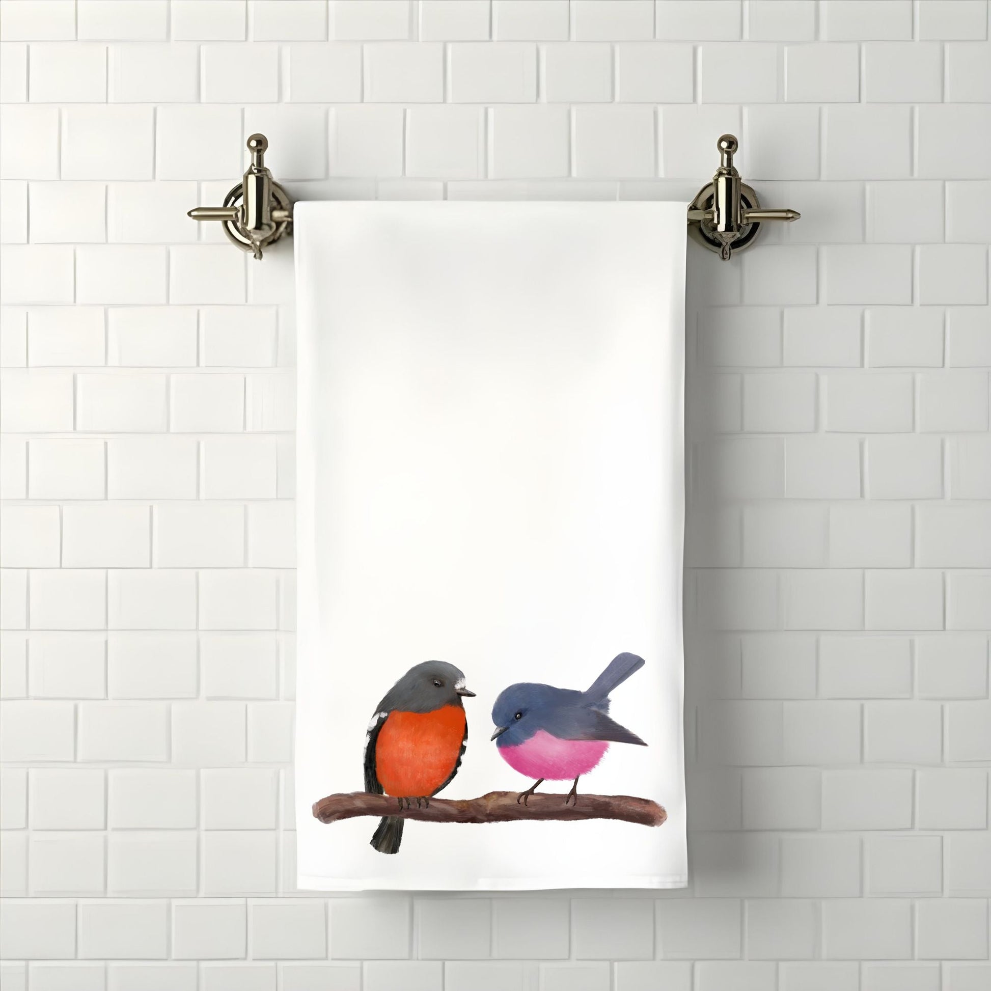 Flame Robin & Pink Robin Pair Towel - MerikaArt