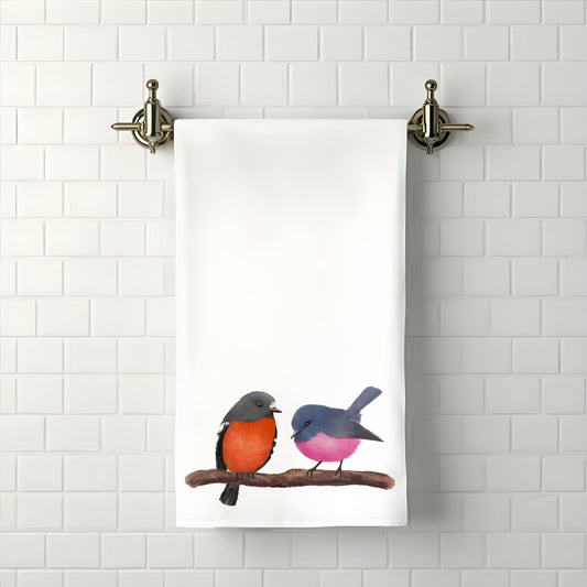 Flame Robin & Pink Robin Pair Towel - MerikaArt